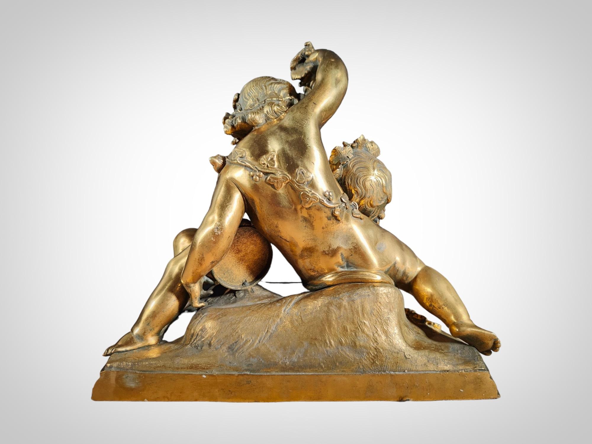 Mid-19th Century 19th Century Gilded Bronze Sculpture: Allegory of Harvest with Two Children For Sale