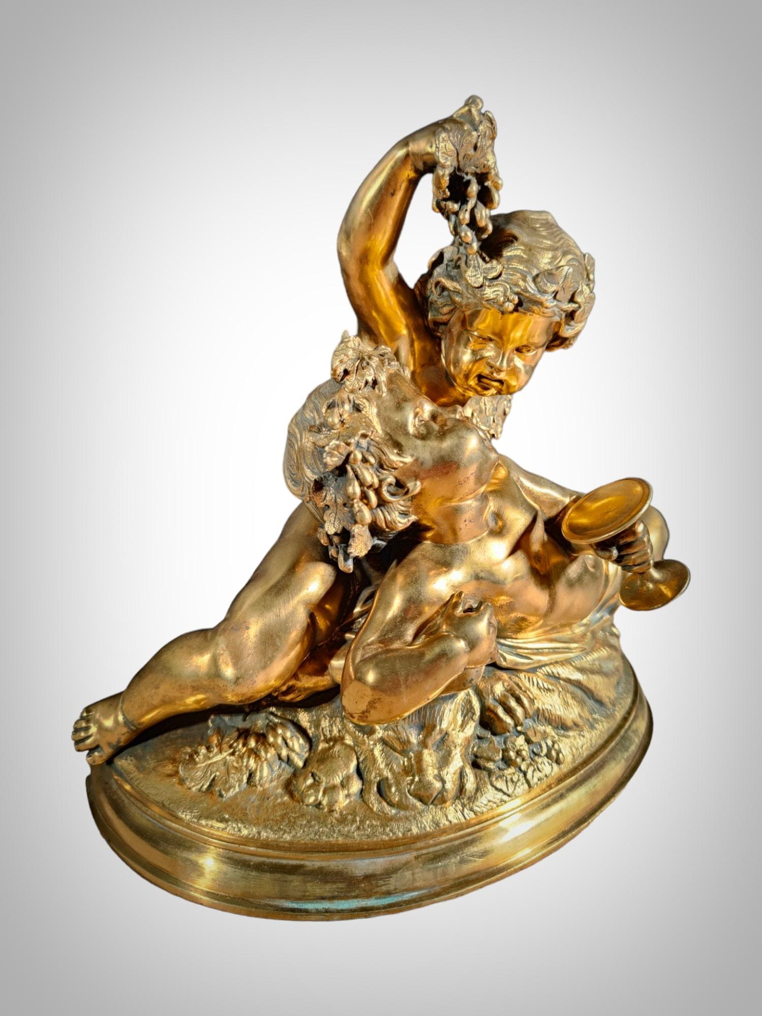 Bronzo Scultura in bronzo dorato del XIX secolo: Allegoria del raccolto con due bambini in vendita