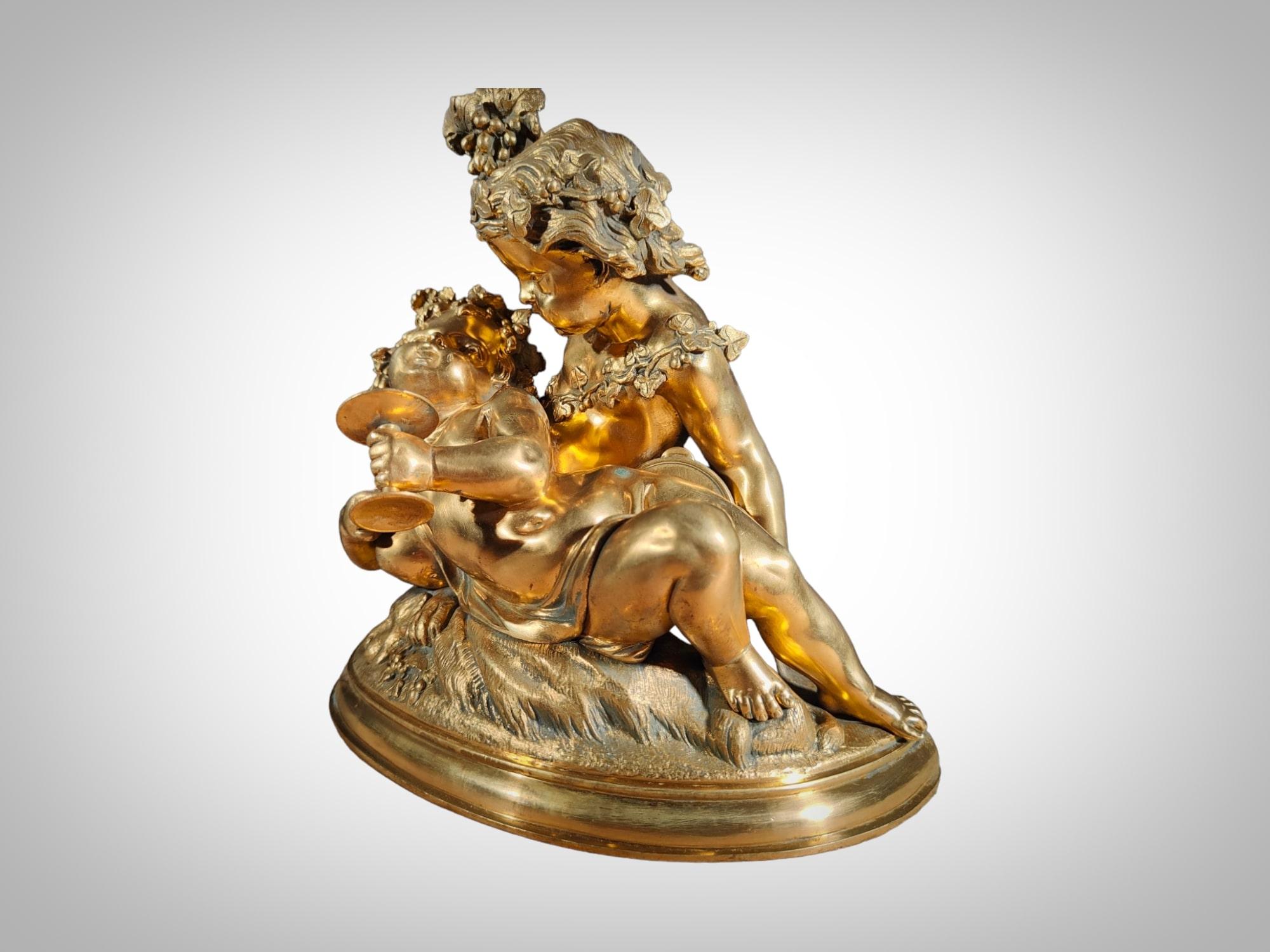 19th Century Gilded Bronze Sculpture: Allegory of Harvest with Two Children For Sale 2