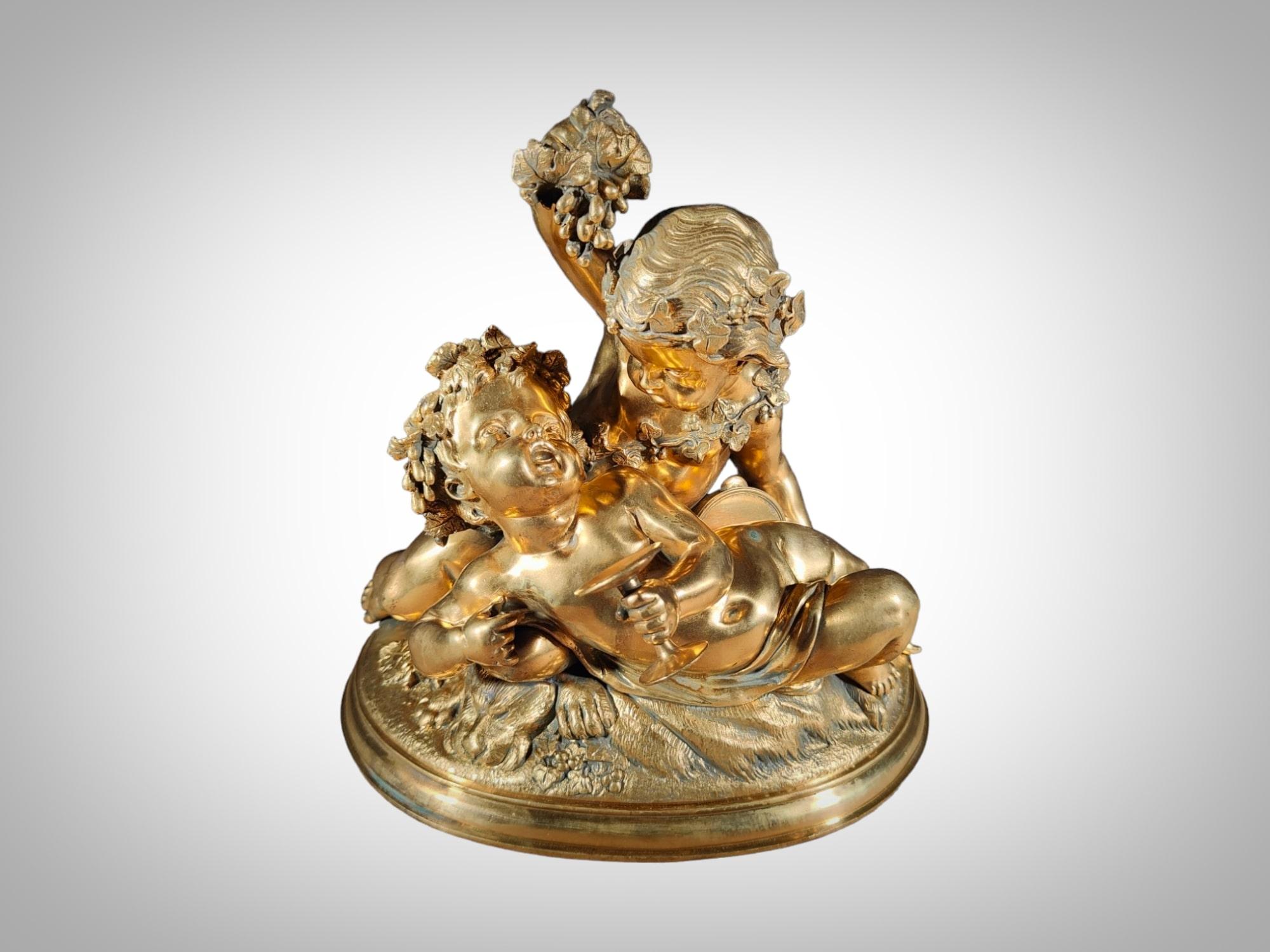 19th Century Gilded Bronze Sculpture: Allegory of Harvest with Two Children For Sale 3