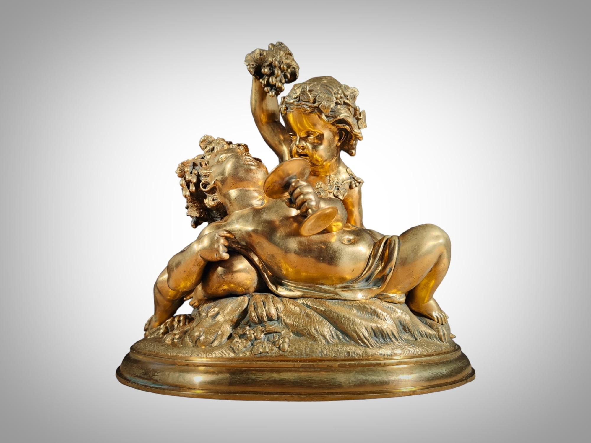 19th Century Gilded Bronze Sculpture: Allegory of Harvest with Two Children For Sale 4