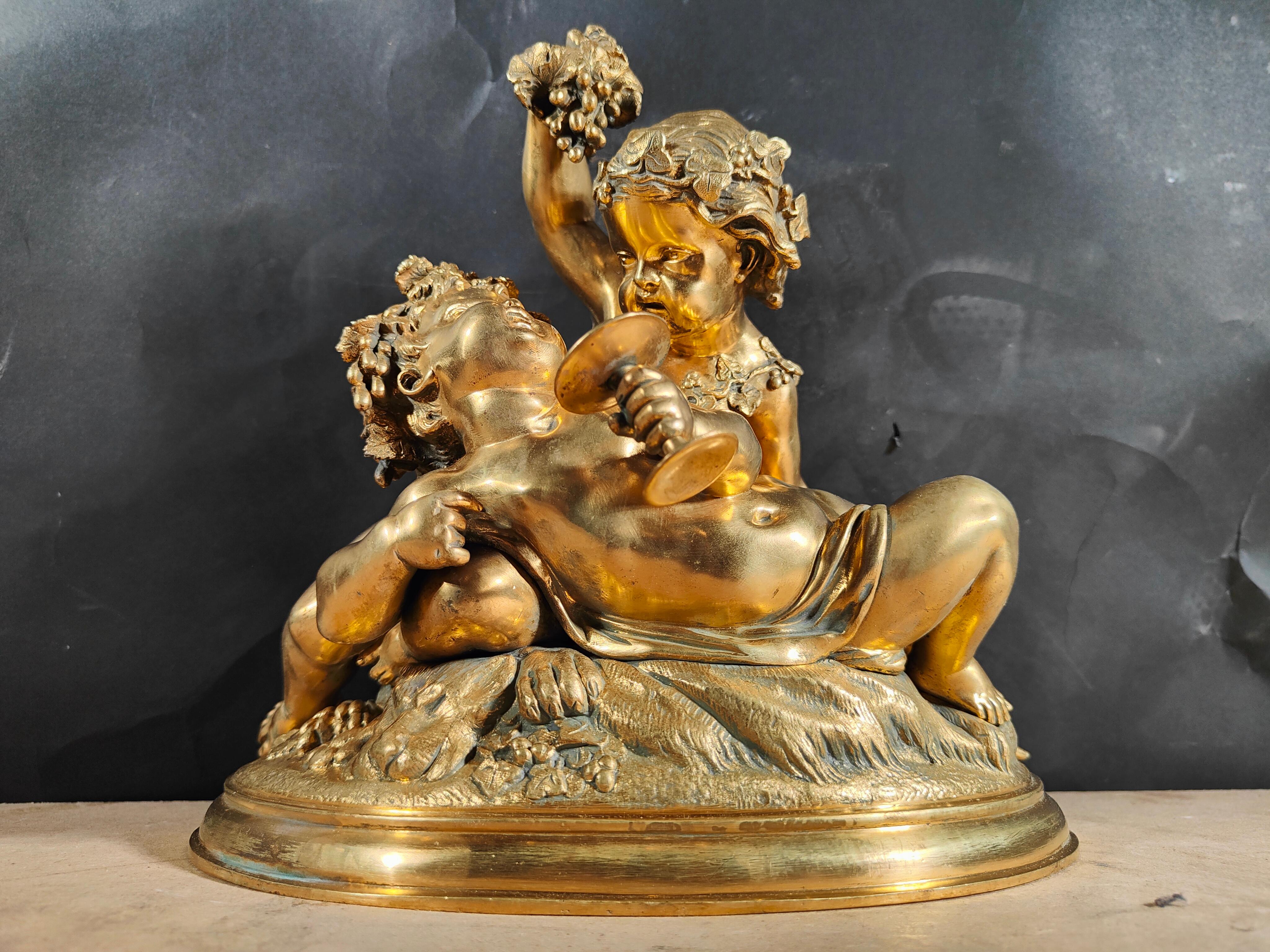 19th Century Gilded Bronze Sculpture: Allegory of Harvest with Two Children For Sale 5