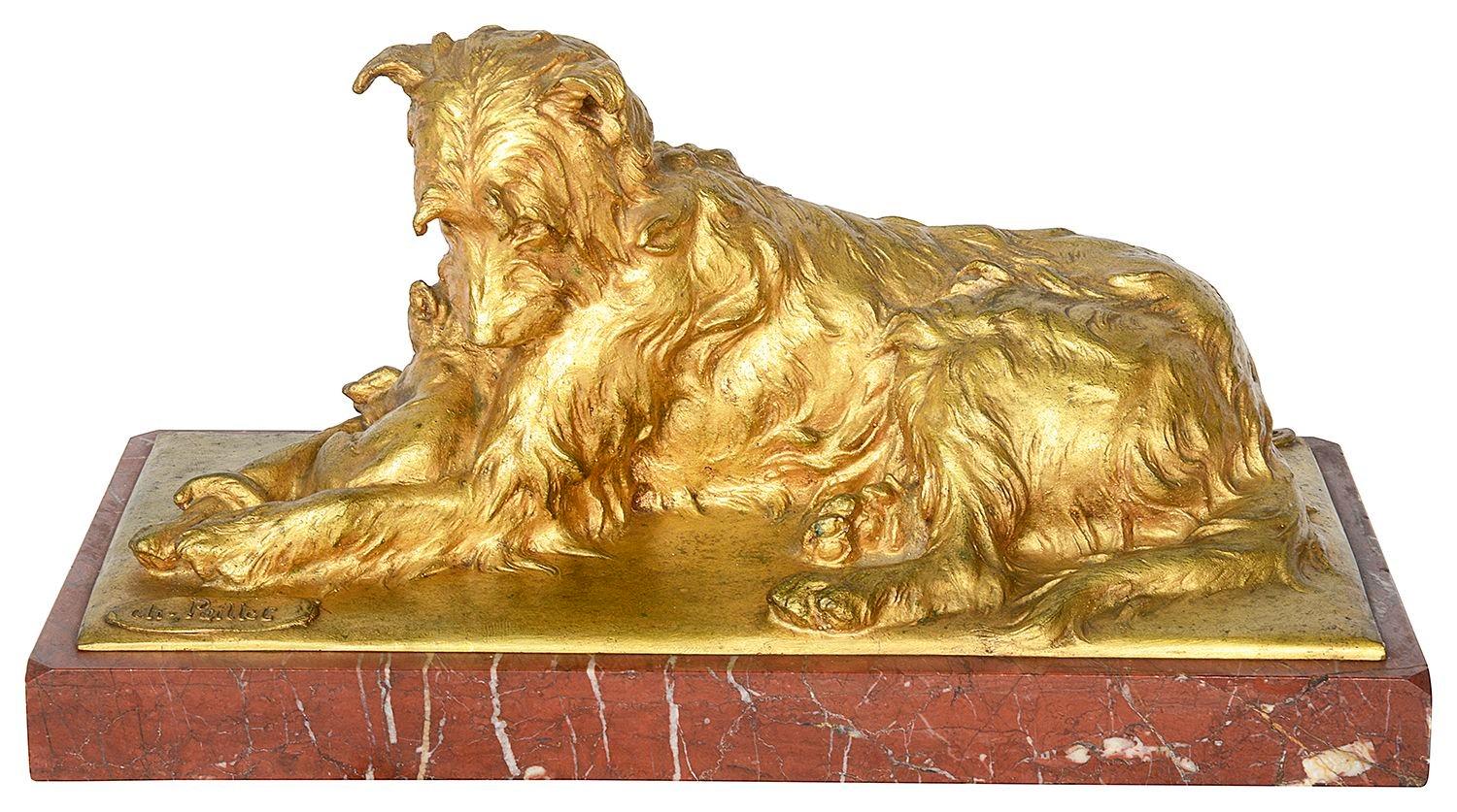 An enchanting gilded bronze sculpture of an Irish Wolfhound with Cat, set on a rouge marble base.
Signed; Charles Paillet (French, 1871 ~ 1937)
Batch 75 62103. ANKZ