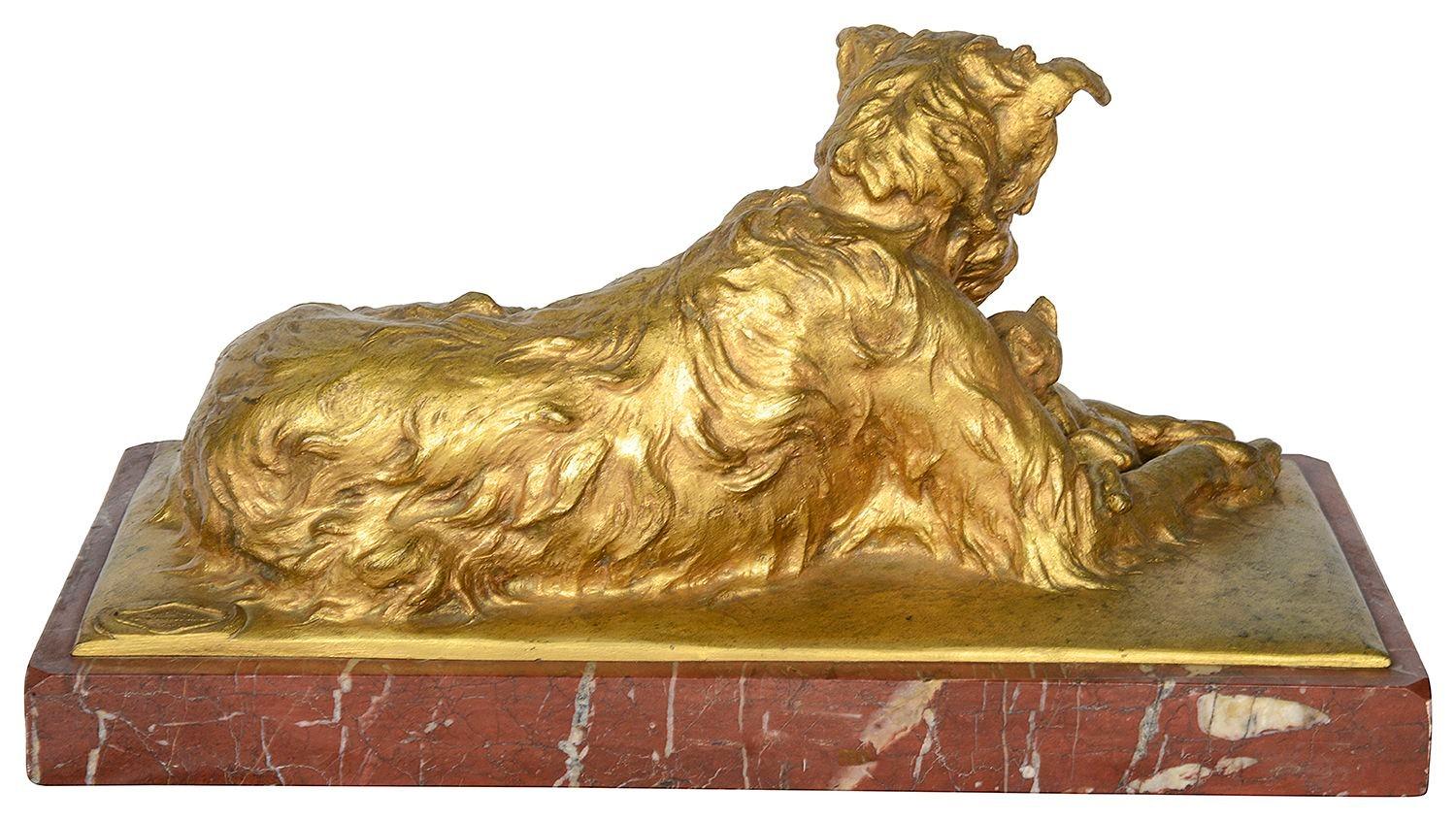 French 19th Century gilded bronze sculpture of 'Two friends' signed Charles Paillet. For Sale