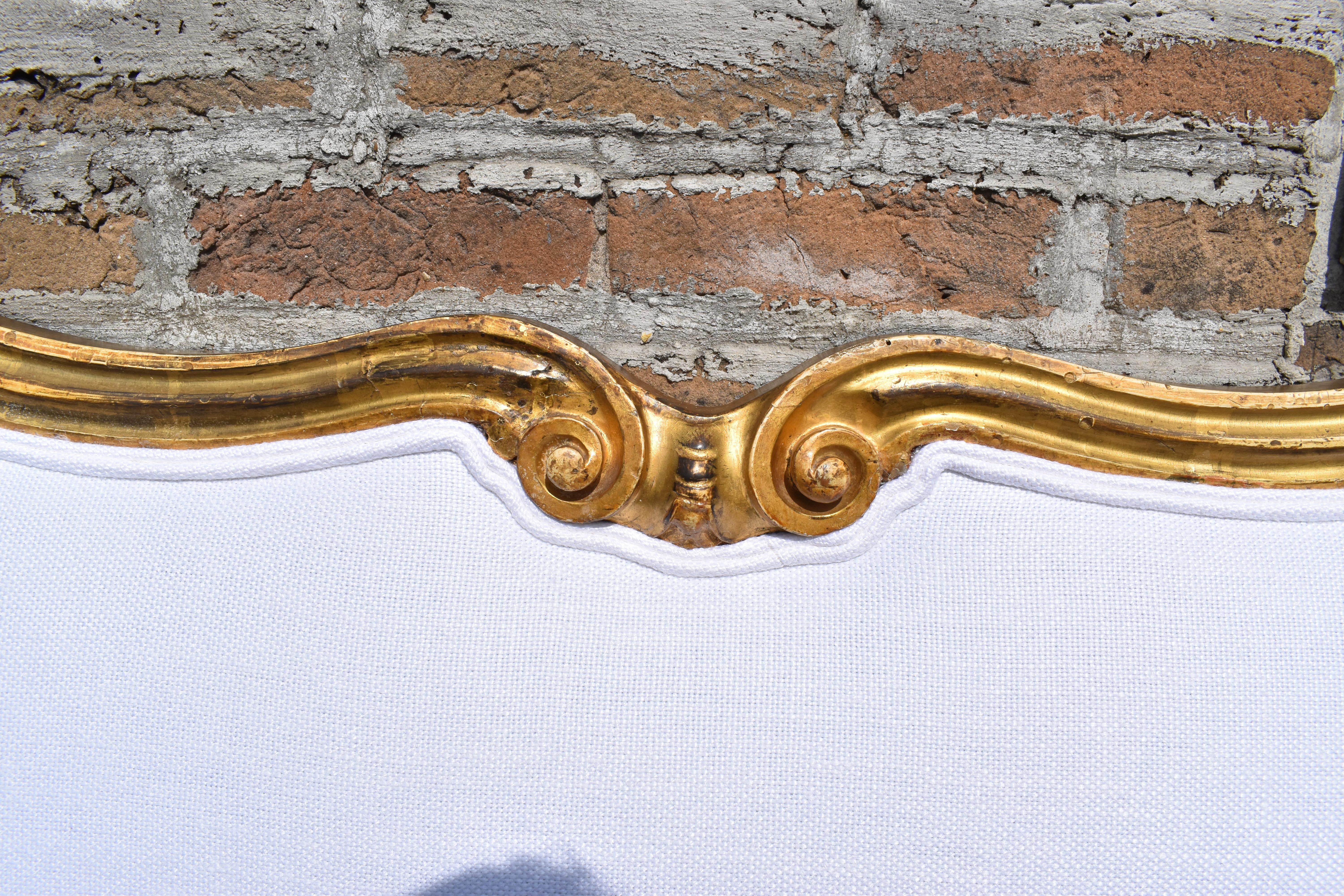 Italian 19th Century Gilded Headboard in Linen