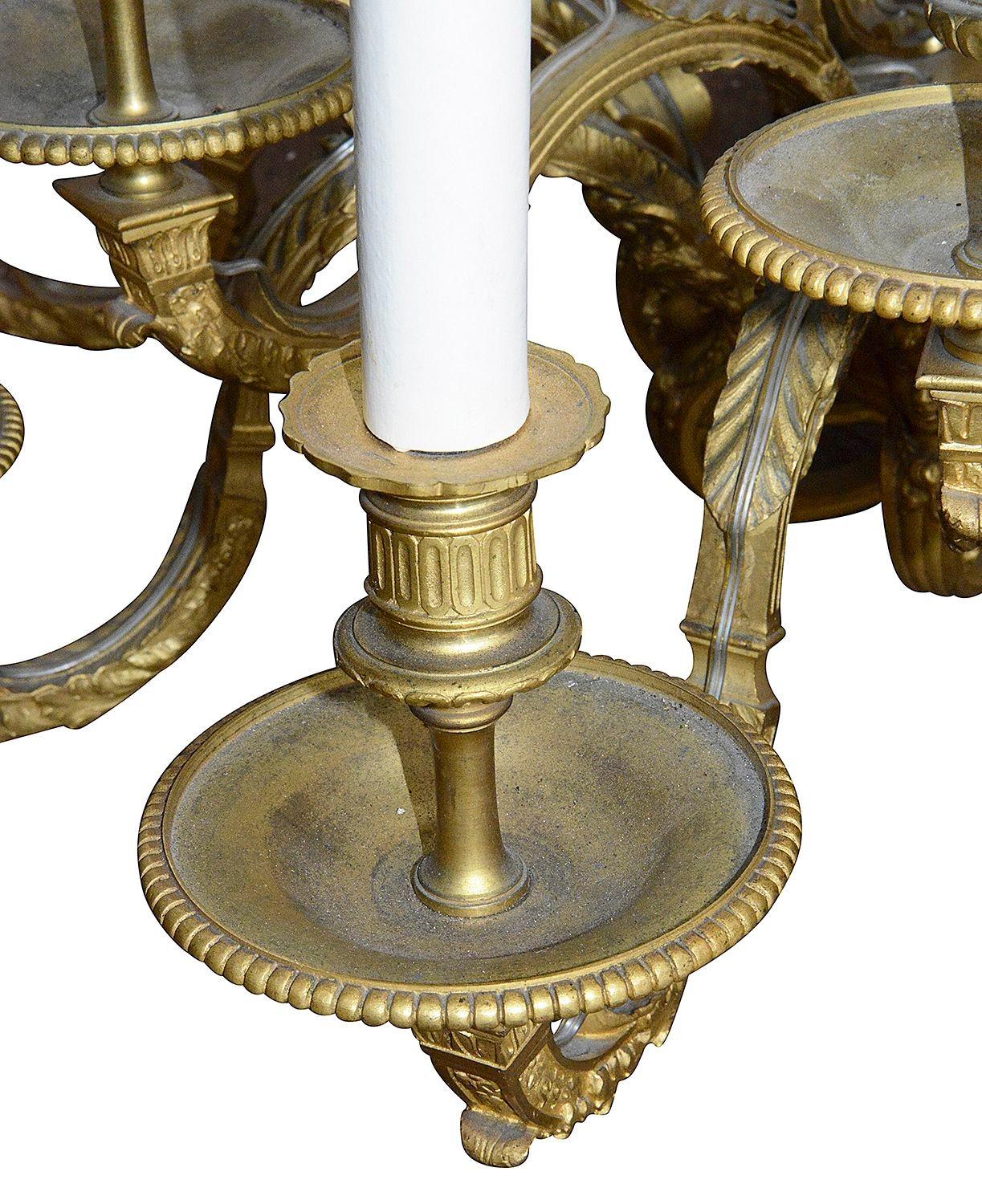 Gilt 19th Century gilded Louis XVI style ormolu chandelier For Sale