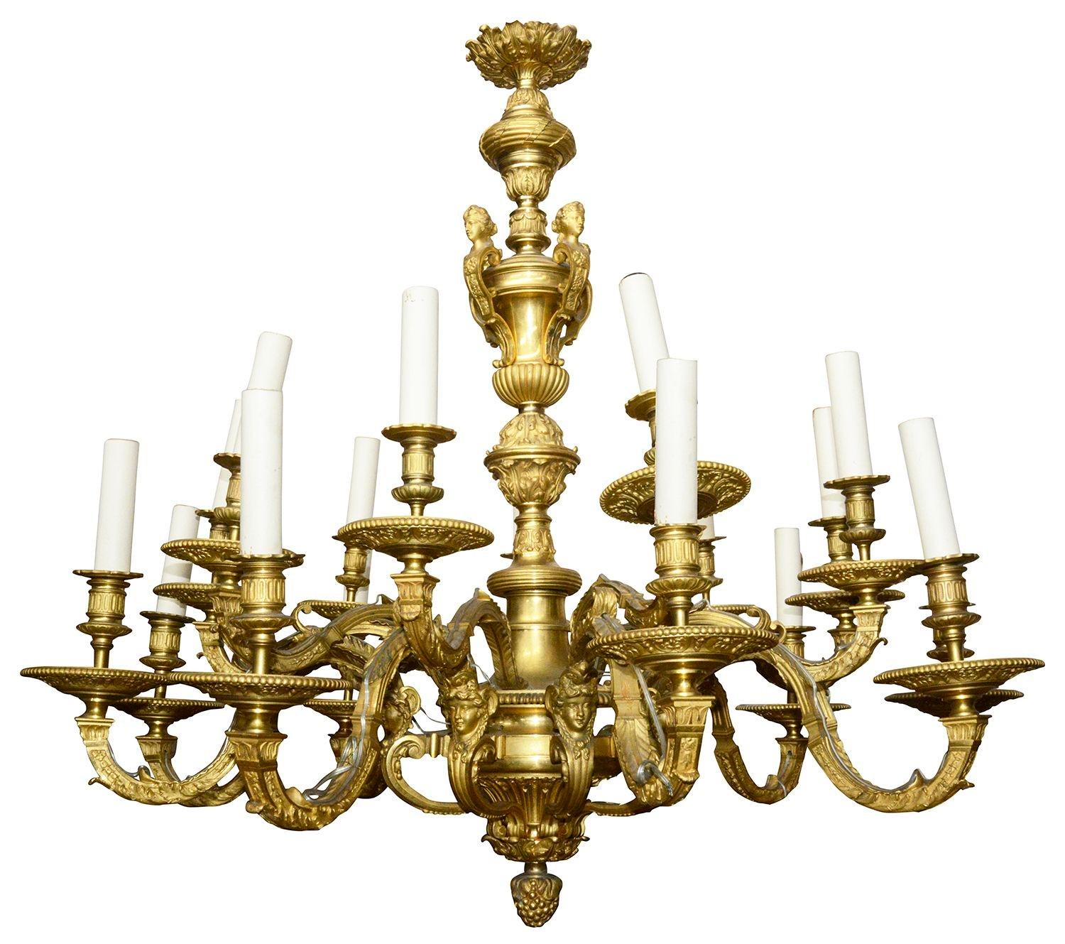 19th Century gilded Louis XVI style ormolu chandelier In Good Condition For Sale In Brighton, Sussex