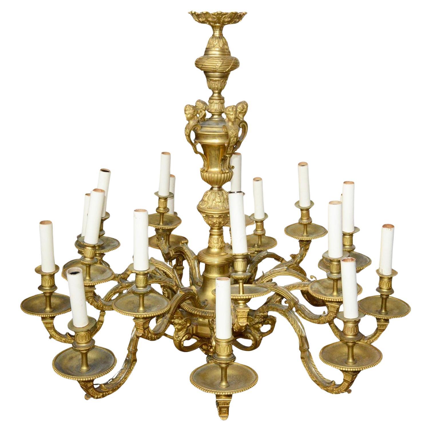 19th Century gilded Louis XVI style ormolu chandelier For Sale