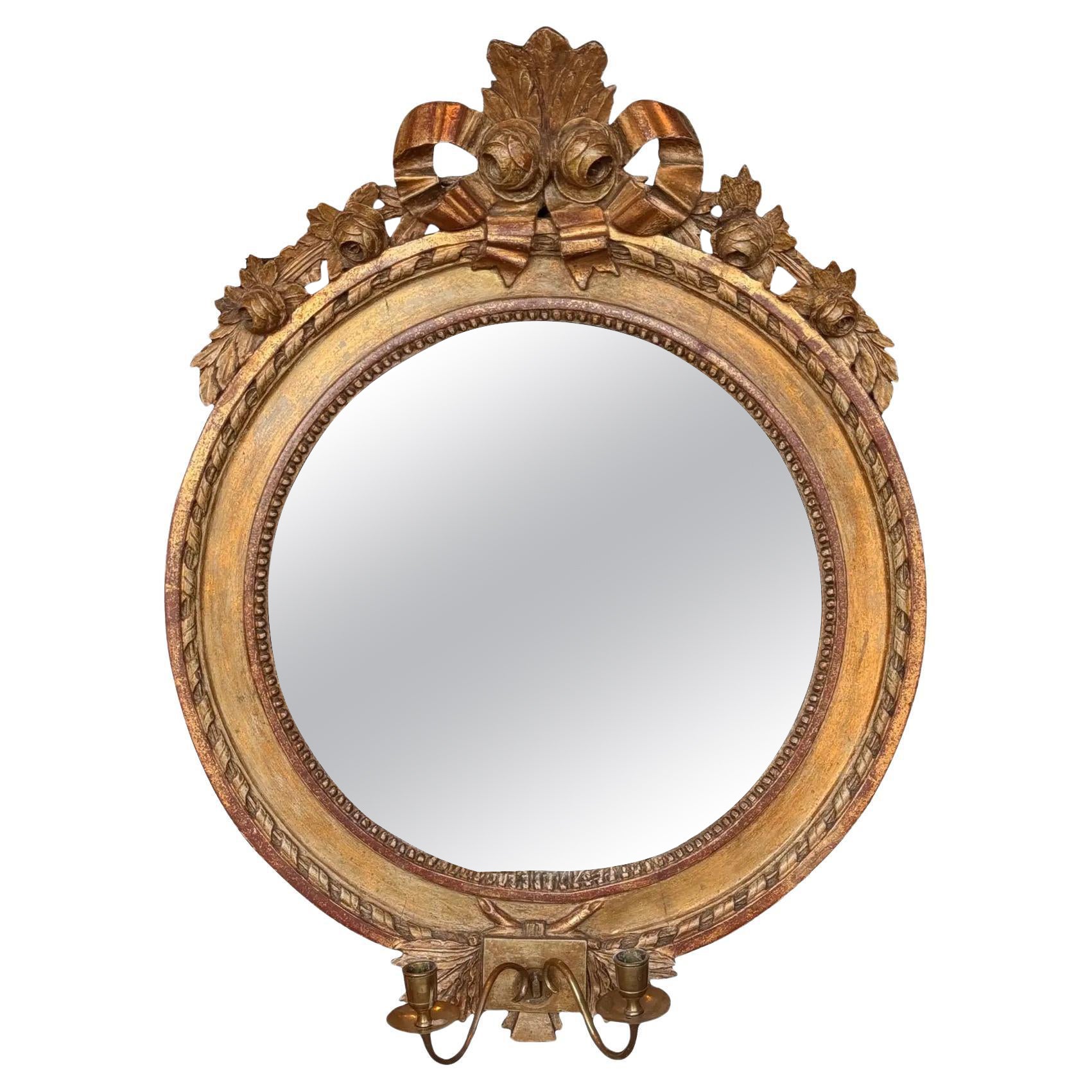 19th Century Gilded Mirror With Candle Holder