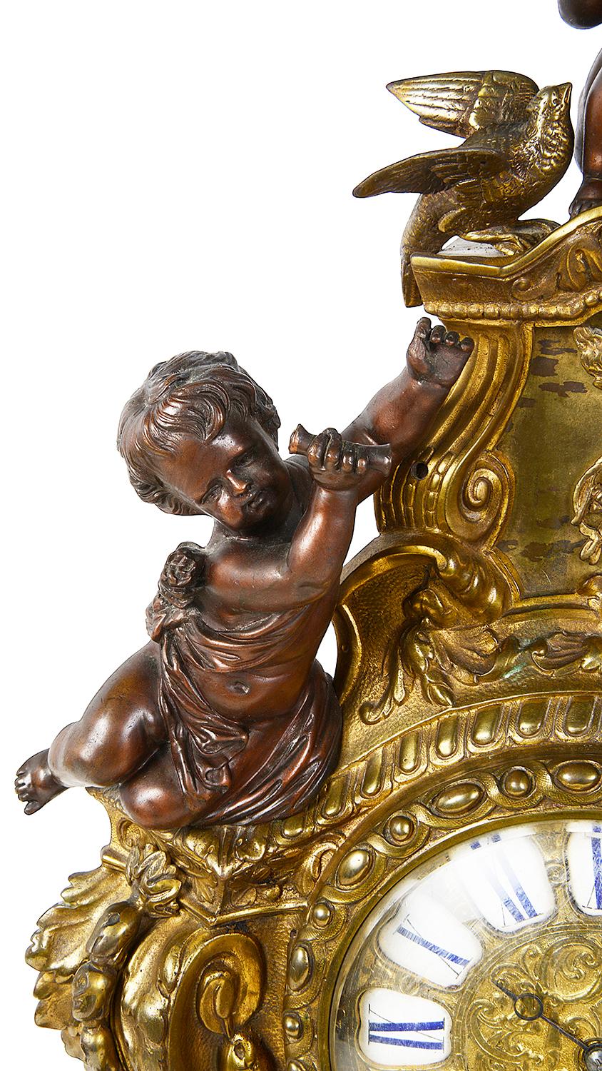 Louis XVI 19th Century Gilded Ormolu and Bronze Mantel Clock For Sale