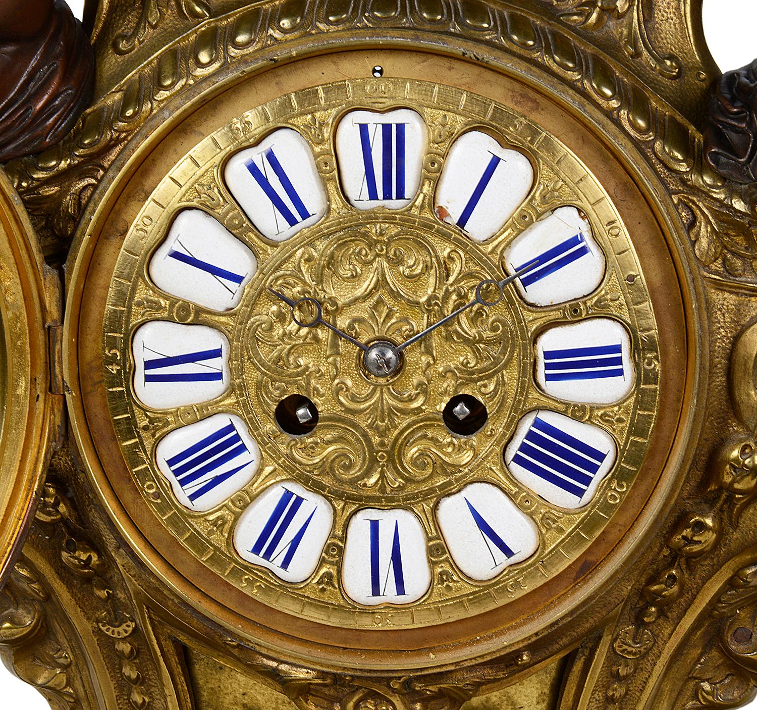 Gilt 19th Century Gilded Ormolu and Bronze Mantel Clock For Sale