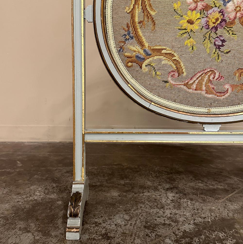 19th Century Gilded & Painted French Louis XVI Firescreen with Tapestry For Sale 6