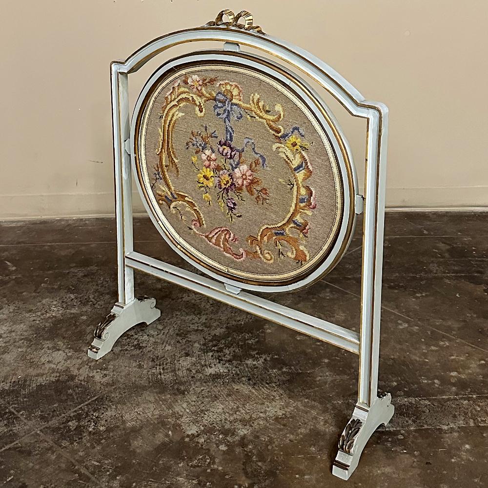 Late 19th Century 19th Century Gilded & Painted French Louis XVI Firescreen with Tapestry For Sale