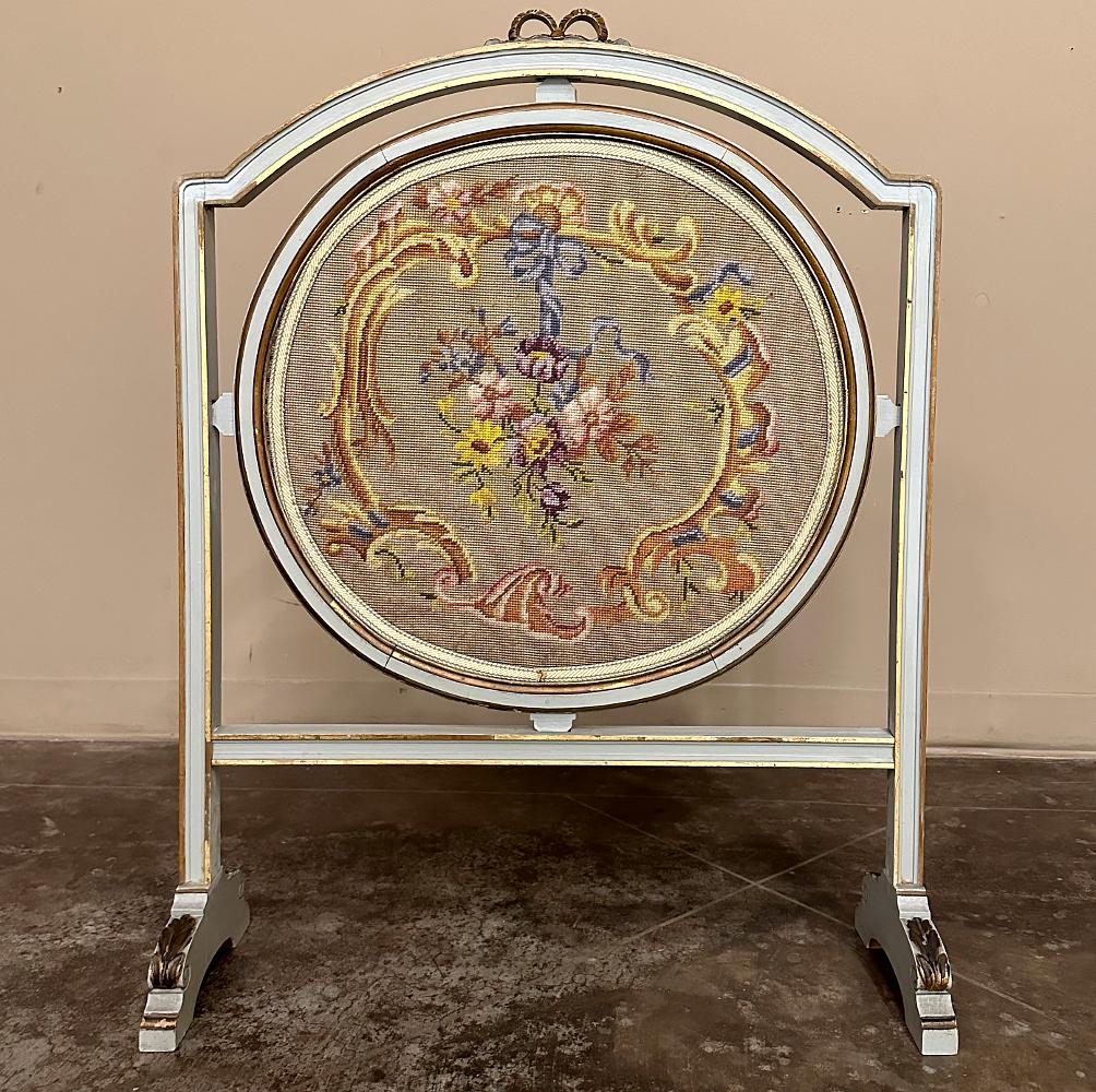 Wool 19th Century Gilded & Painted French Louis XVI Firescreen with Tapestry For Sale