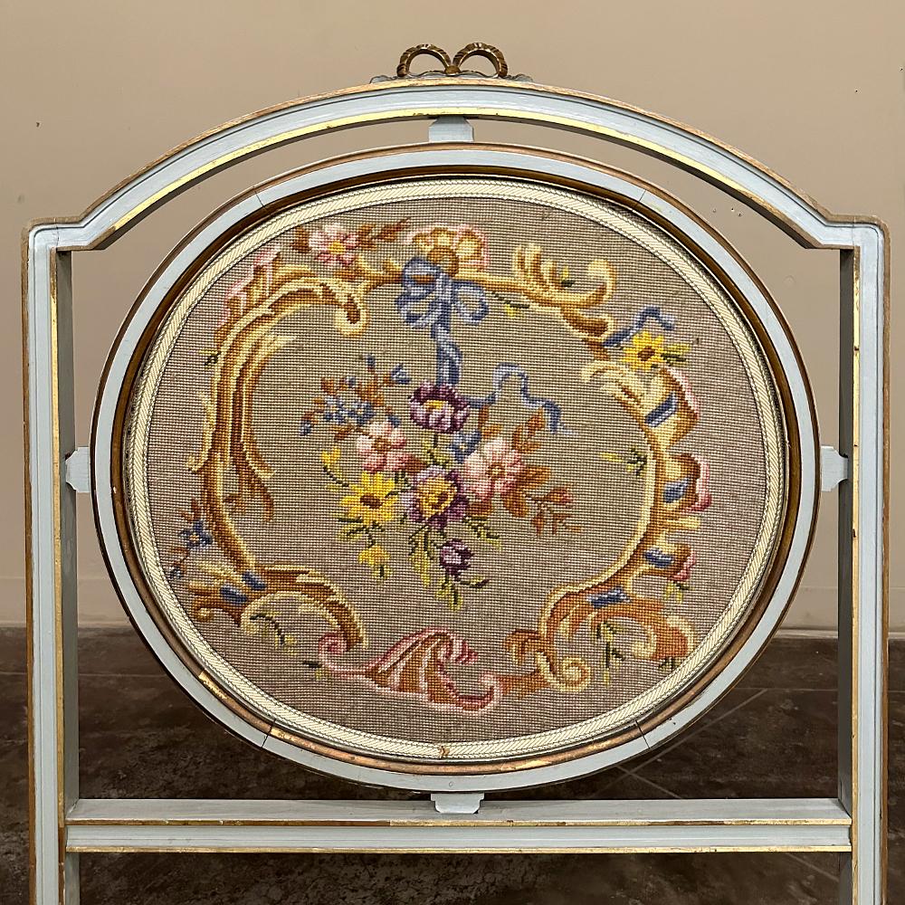 19th Century Gilded & Painted French Louis XVI Firescreen with Tapestry For Sale 1