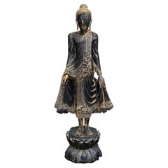 Bouddha debout en bois doré de Mandalay du 19e siècle, Birman