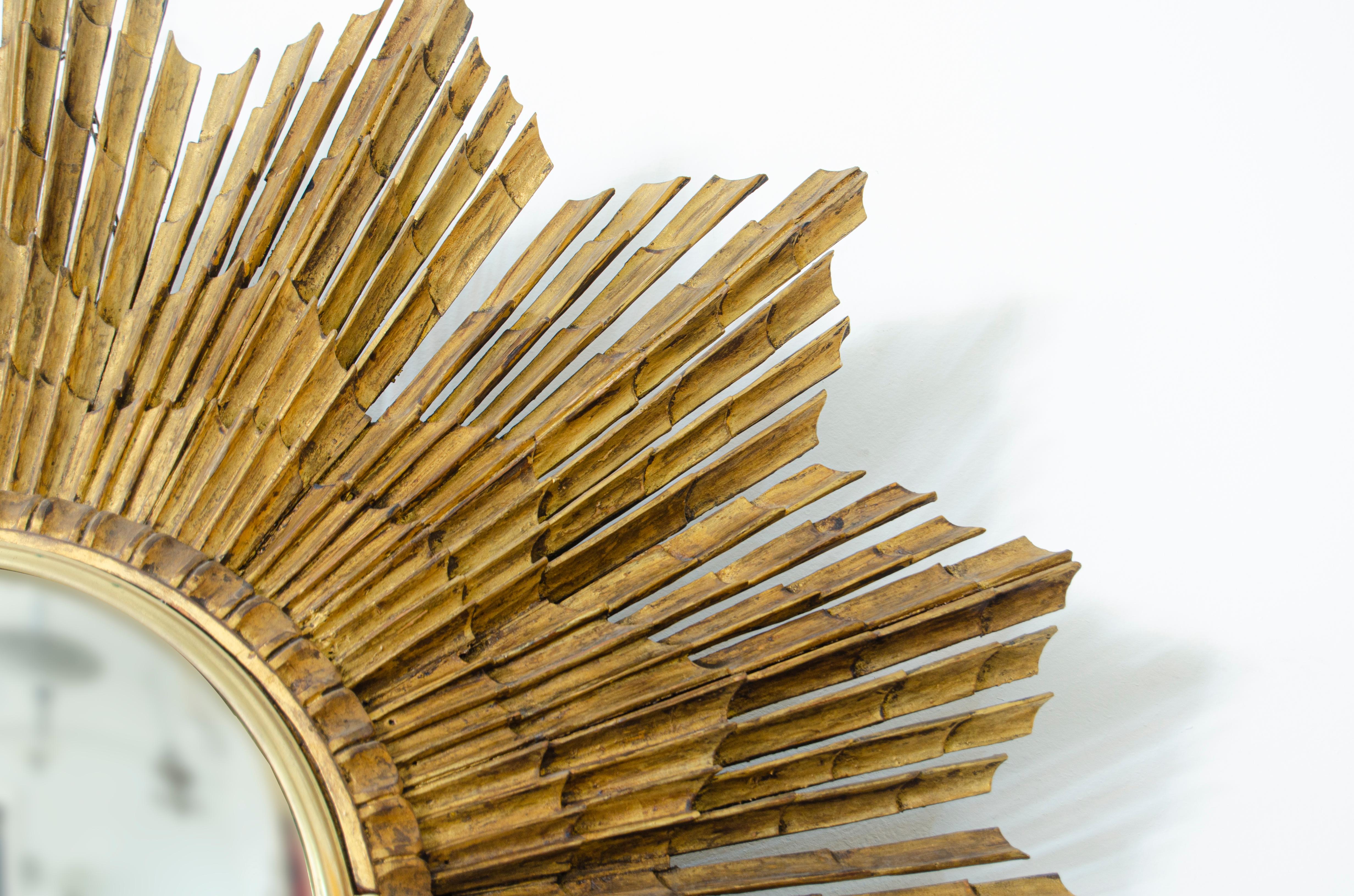 French 19th Century Gilded Wood Sunburst Mirror For Sale
