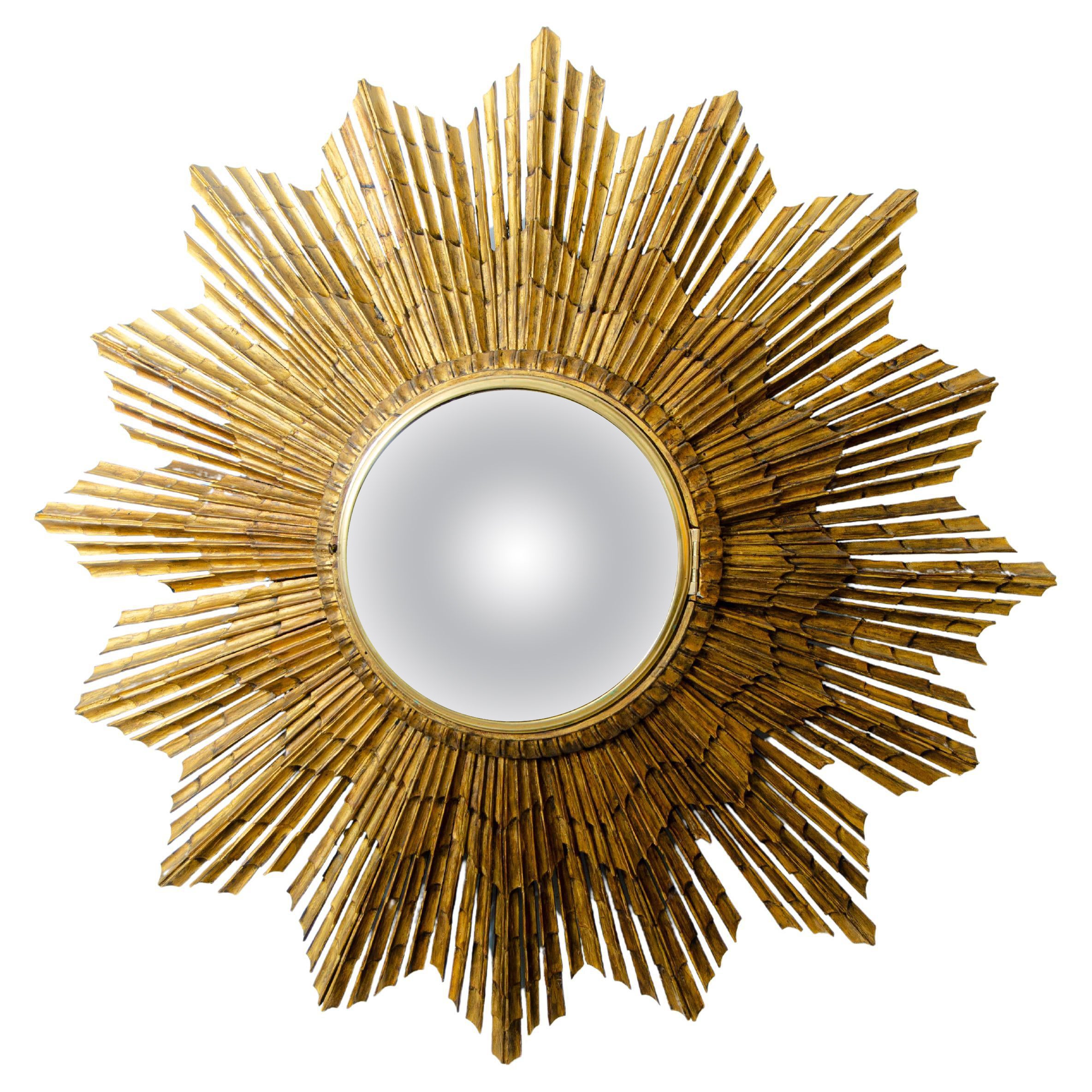 19th Century Gilded Wood Sunburst Mirror For Sale