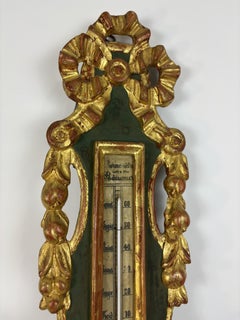 19th century Gilded Wooden Barometer-thermometer By Benard In Provins France