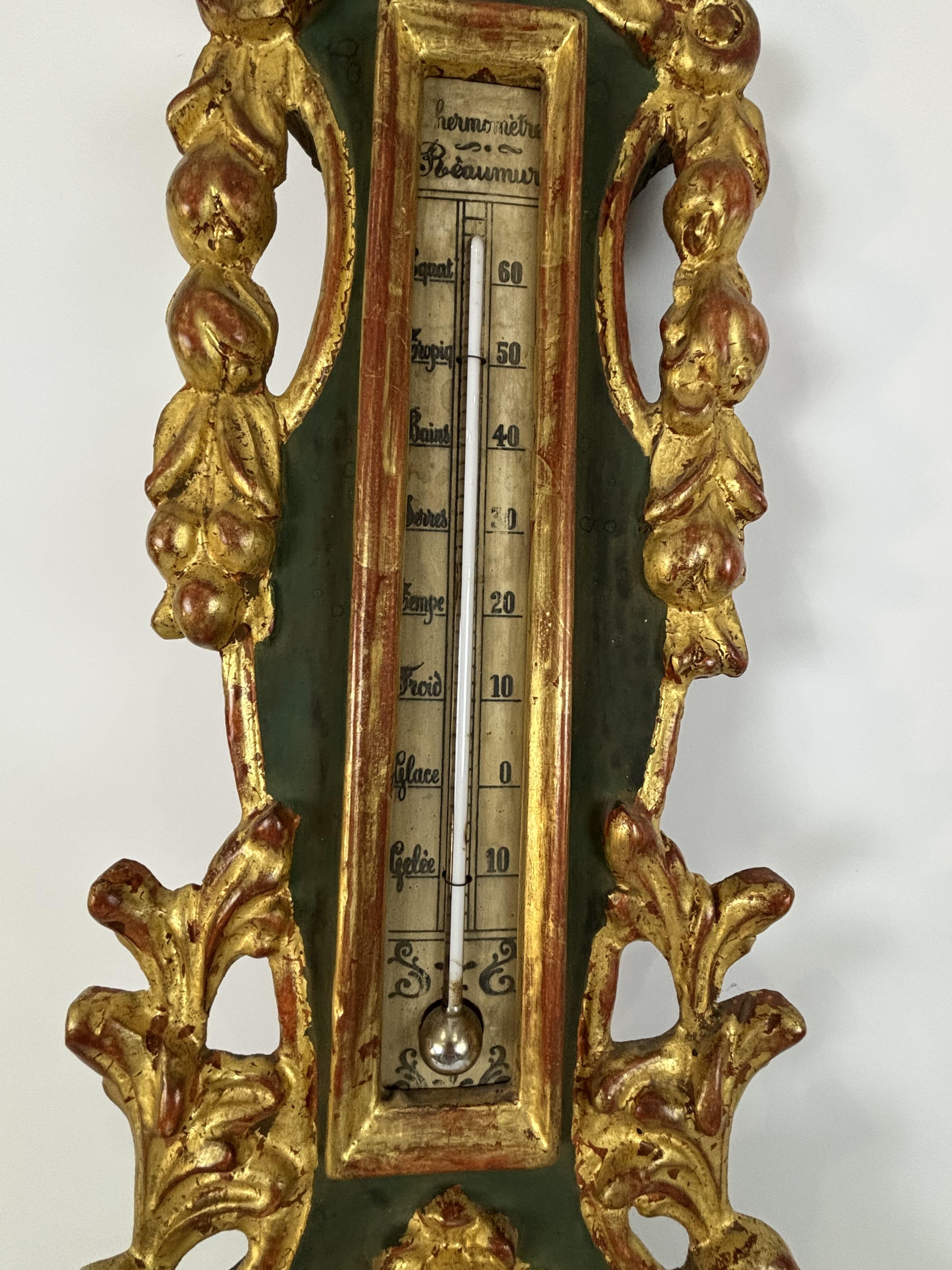 Barometro-termometro in legno dorato del XIX secolo di Benard a Provins, Francia In condizioni buone in vendita a RUEIL-MALMAISON, FR