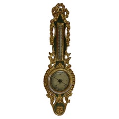 Antique 19th century Gilded Wooden Barometer-thermometer By Benard In Provins France