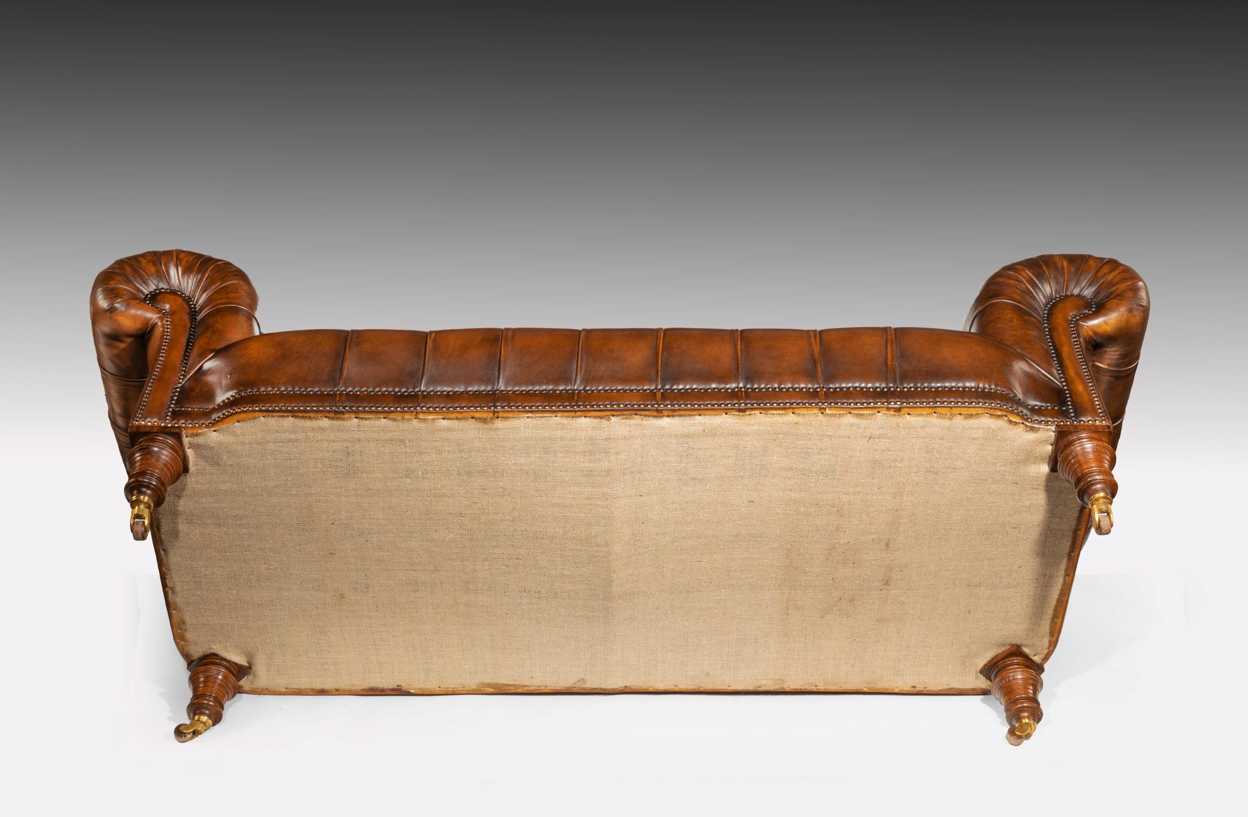 19th Century Gillows Figured Walnut Leather Chesterfield Sofa 4