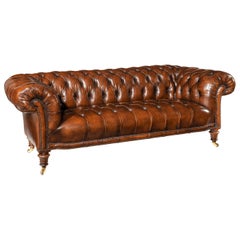 19th Century Gillows Figured Walnut Leather Chesterfield Sofa