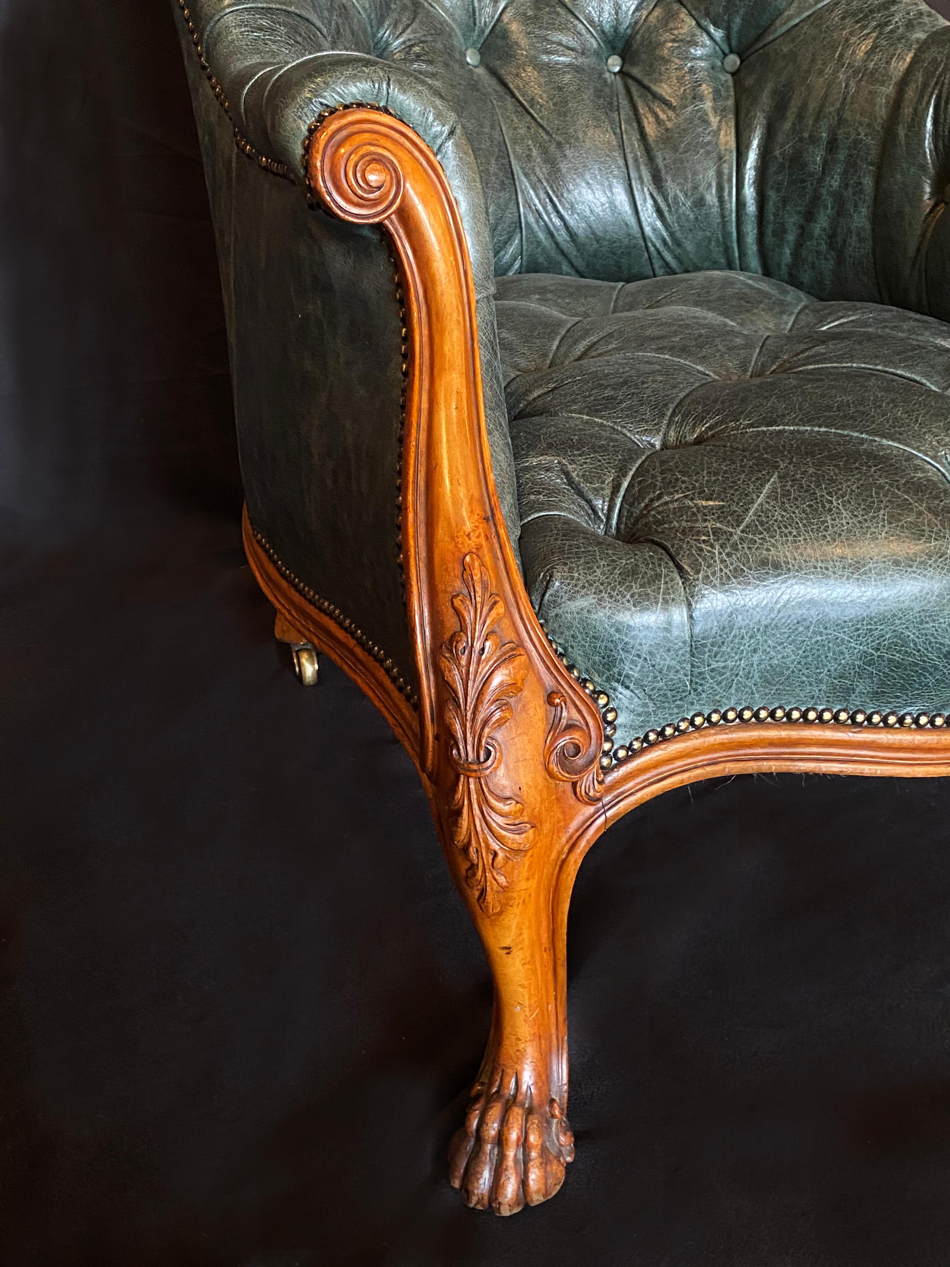 British 19th Century Gillows of Lancaster Walnut & Leather Upholstered Library Arm Chair For Sale