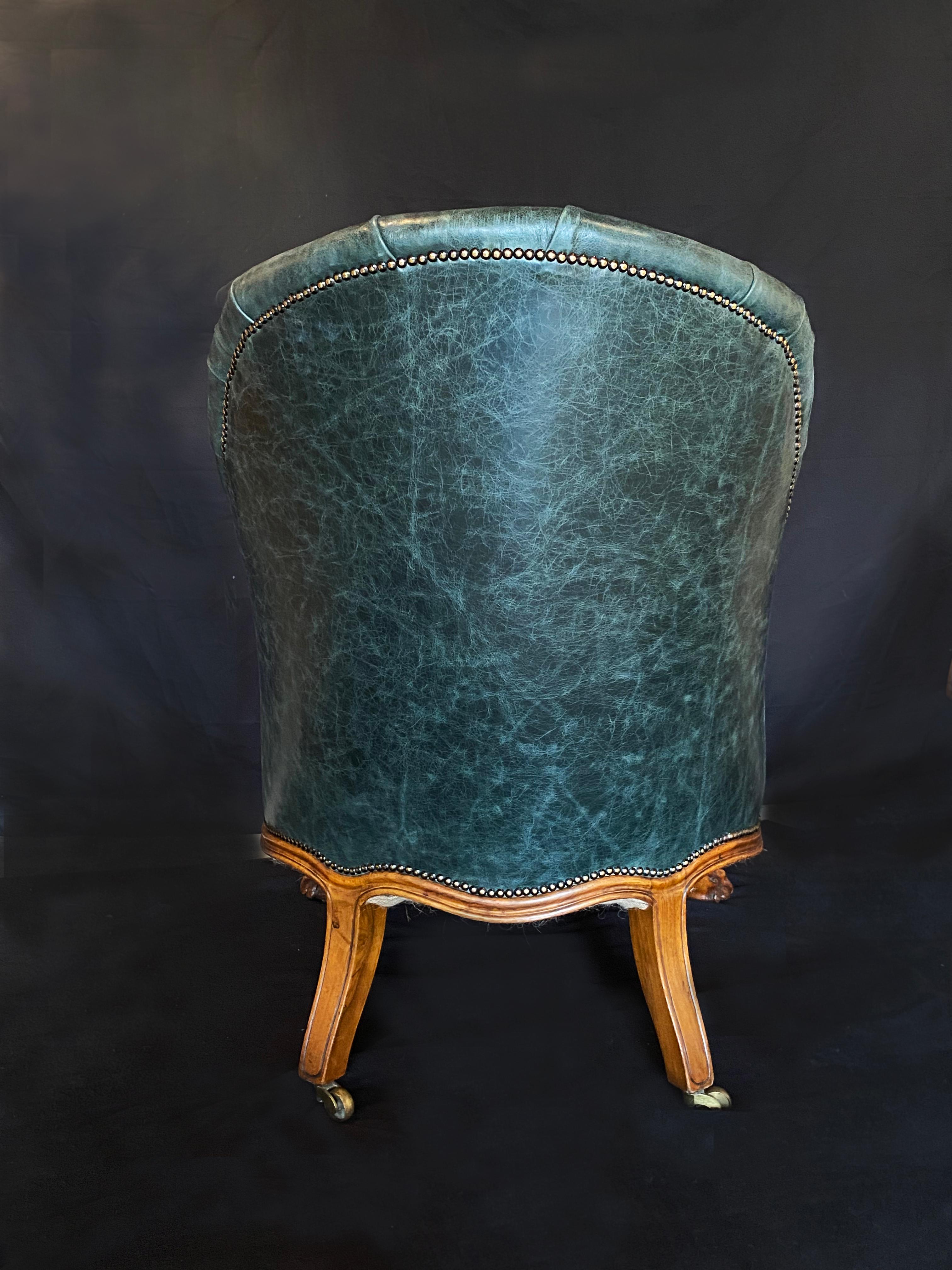 19th Century Gillows of Lancaster Walnut & Leather Upholstered Library Arm Chair For Sale 2