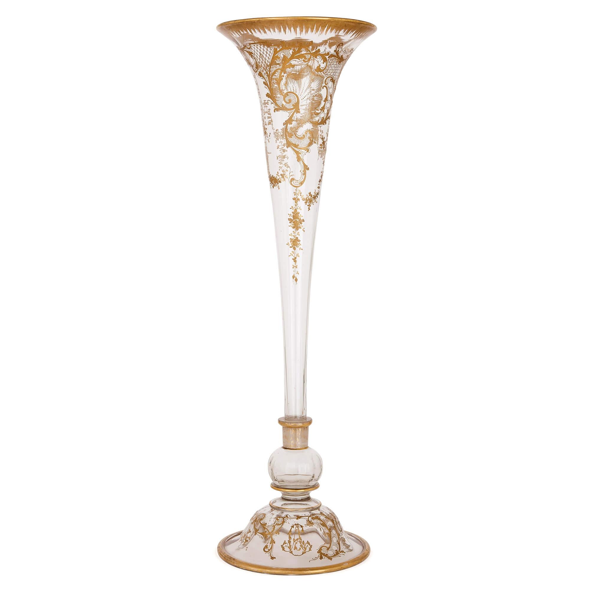 19th Century Gilt and Bohemian Glass Vase