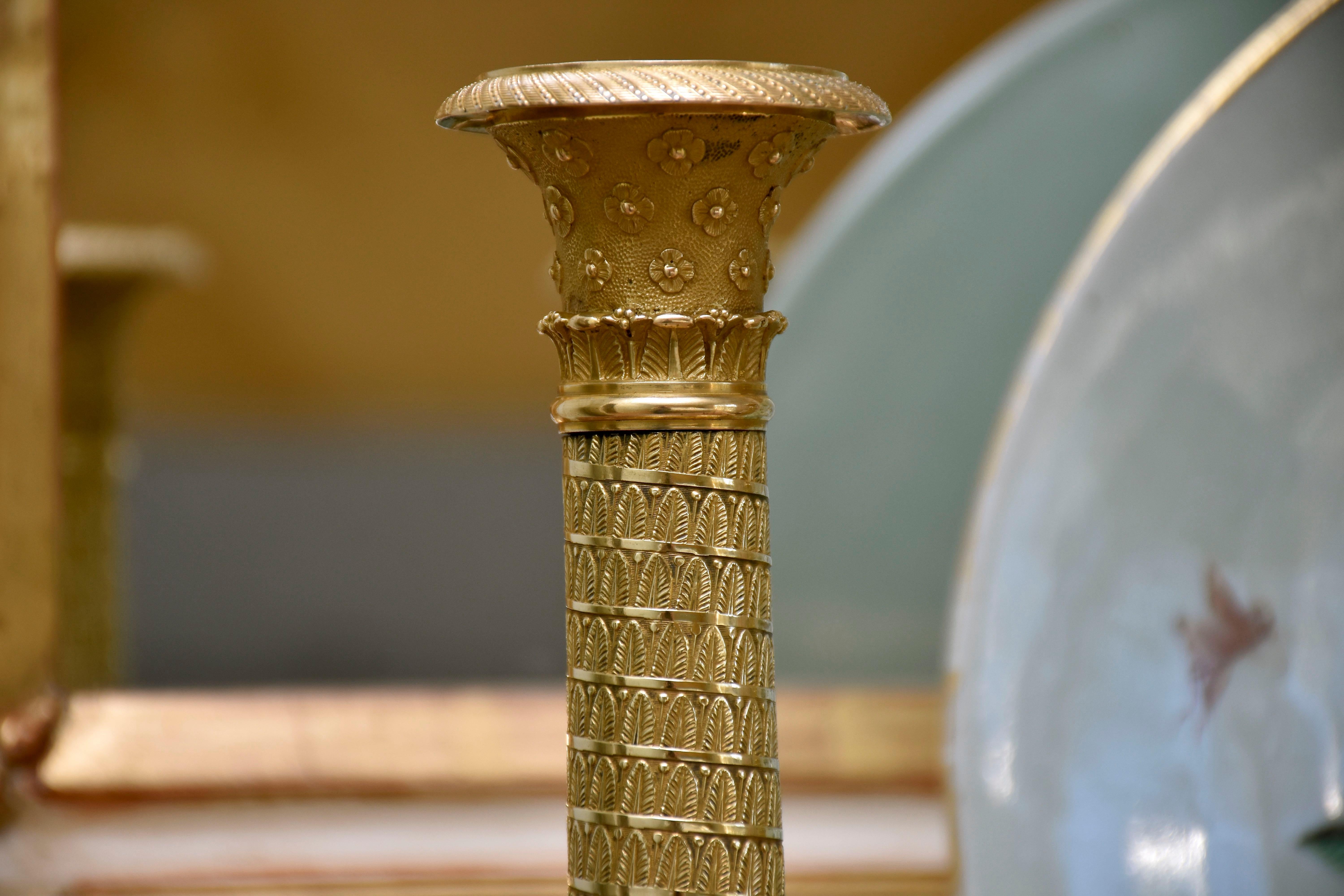 19th century gilt and chased bronze French candlesticks For Sale 5