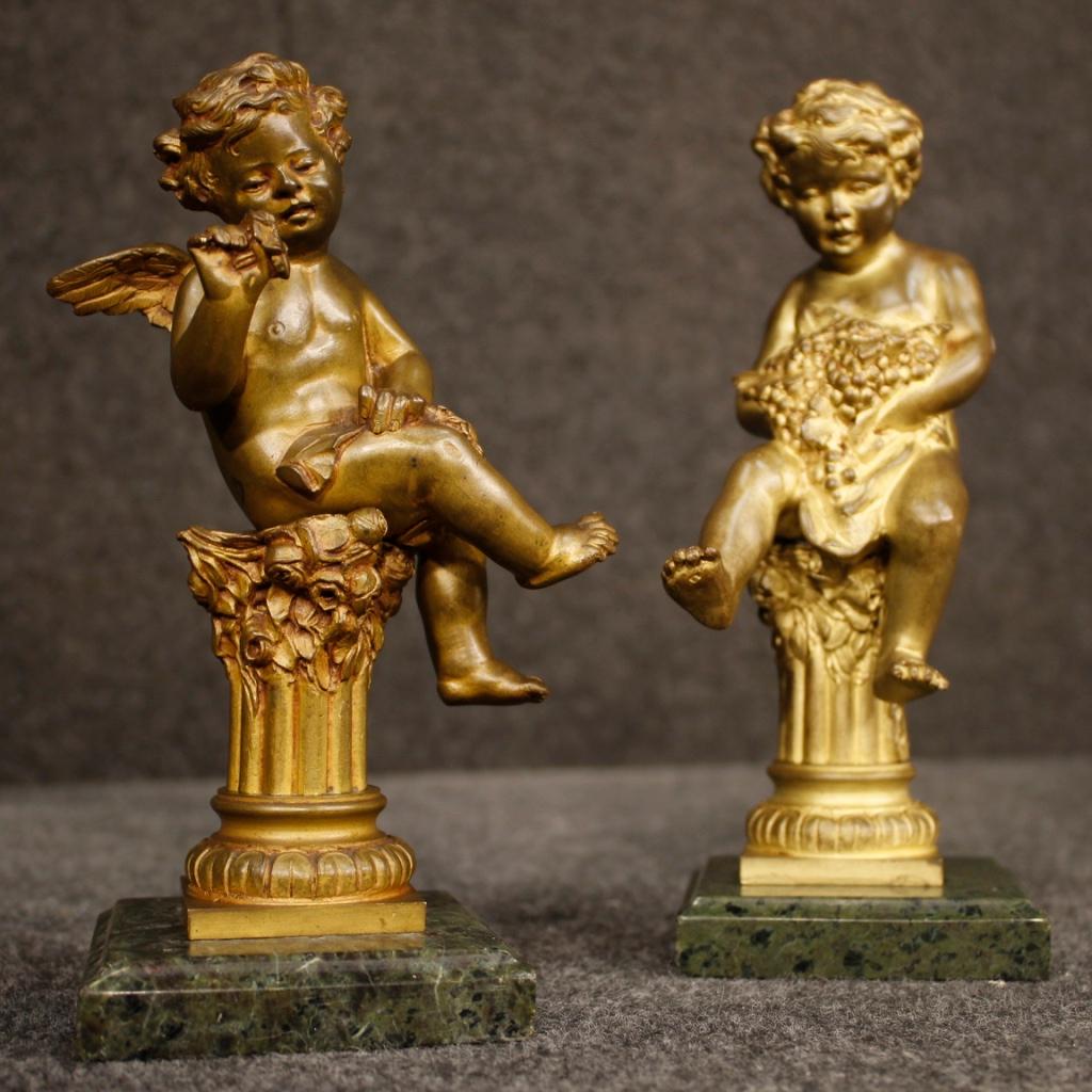 19th Century Gilt and Chiselled Bronze Pair of Italian Angels Sculptures, 1890 7