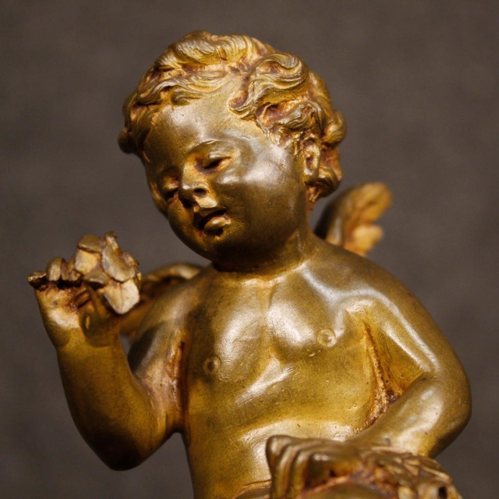 19th Century Gilt and Chiselled Bronze Pair of Italian Angels Sculptures, 1890 1