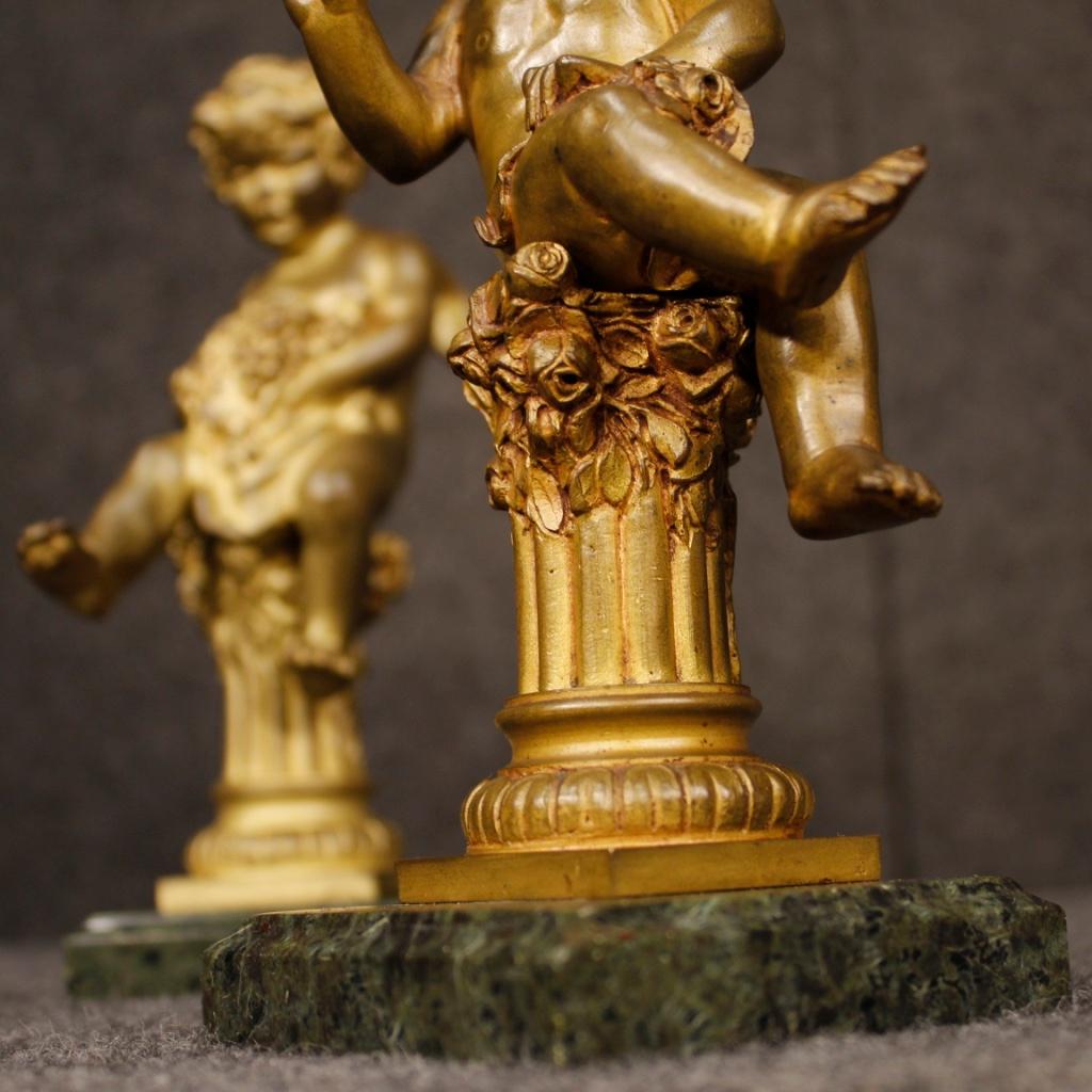 19th Century Gilt and Chiselled Bronze Pair of Italian Angels Sculptures, 1890 3