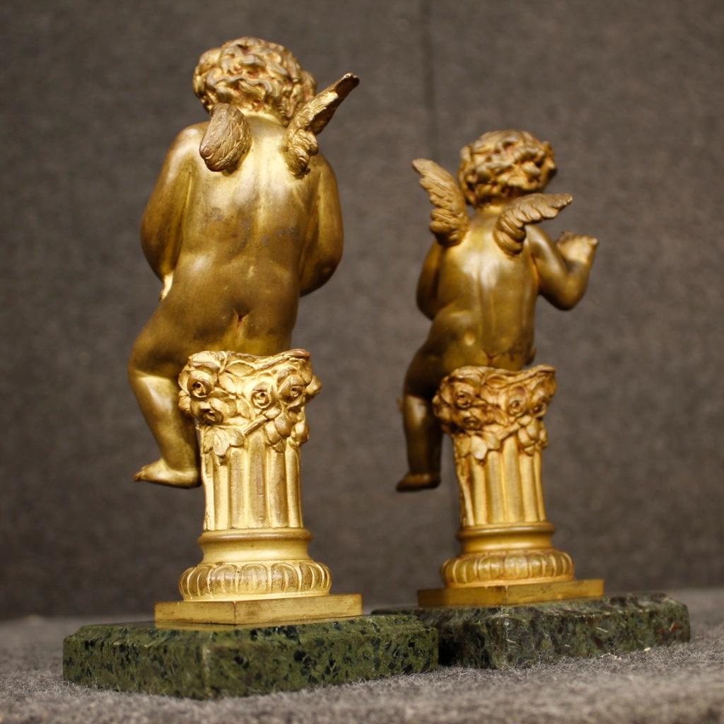 19th Century Gilt and Chiselled Bronze Pair of Italian Angels Sculptures, 1890 4