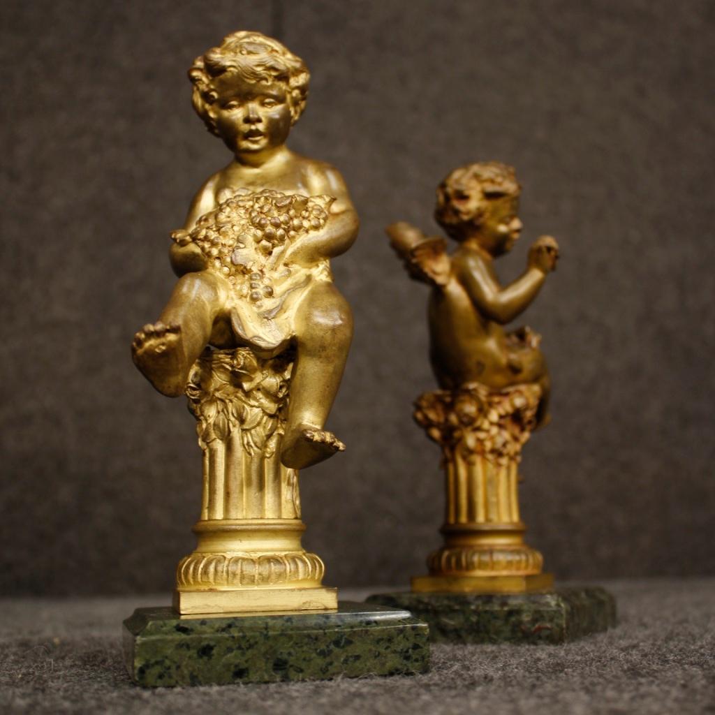 19th Century Gilt and Chiselled Bronze Pair of Italian Angels Sculptures, 1890 6