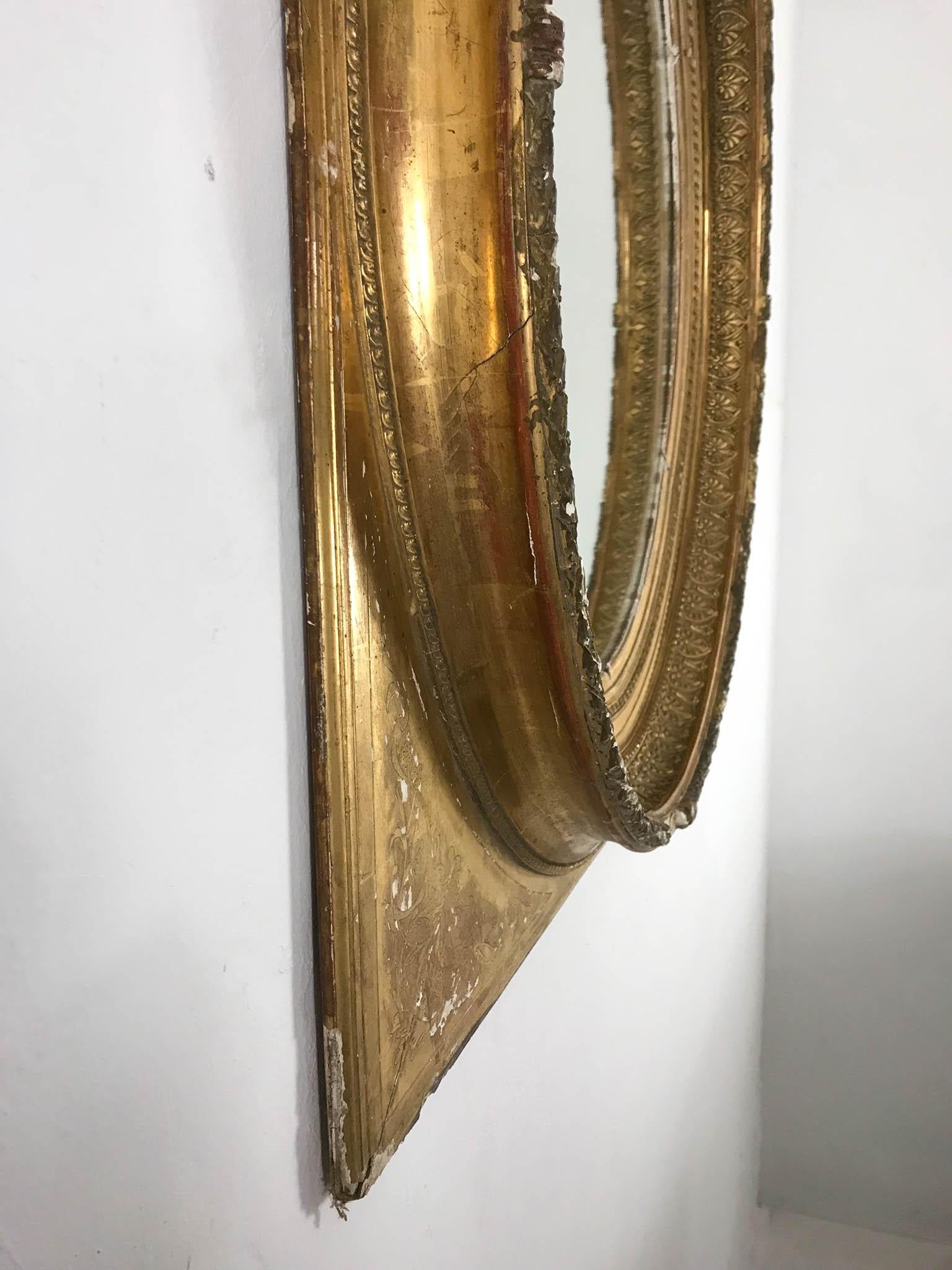 19th Century Gilt and Gesso Pair of French Oval Mirrors 6