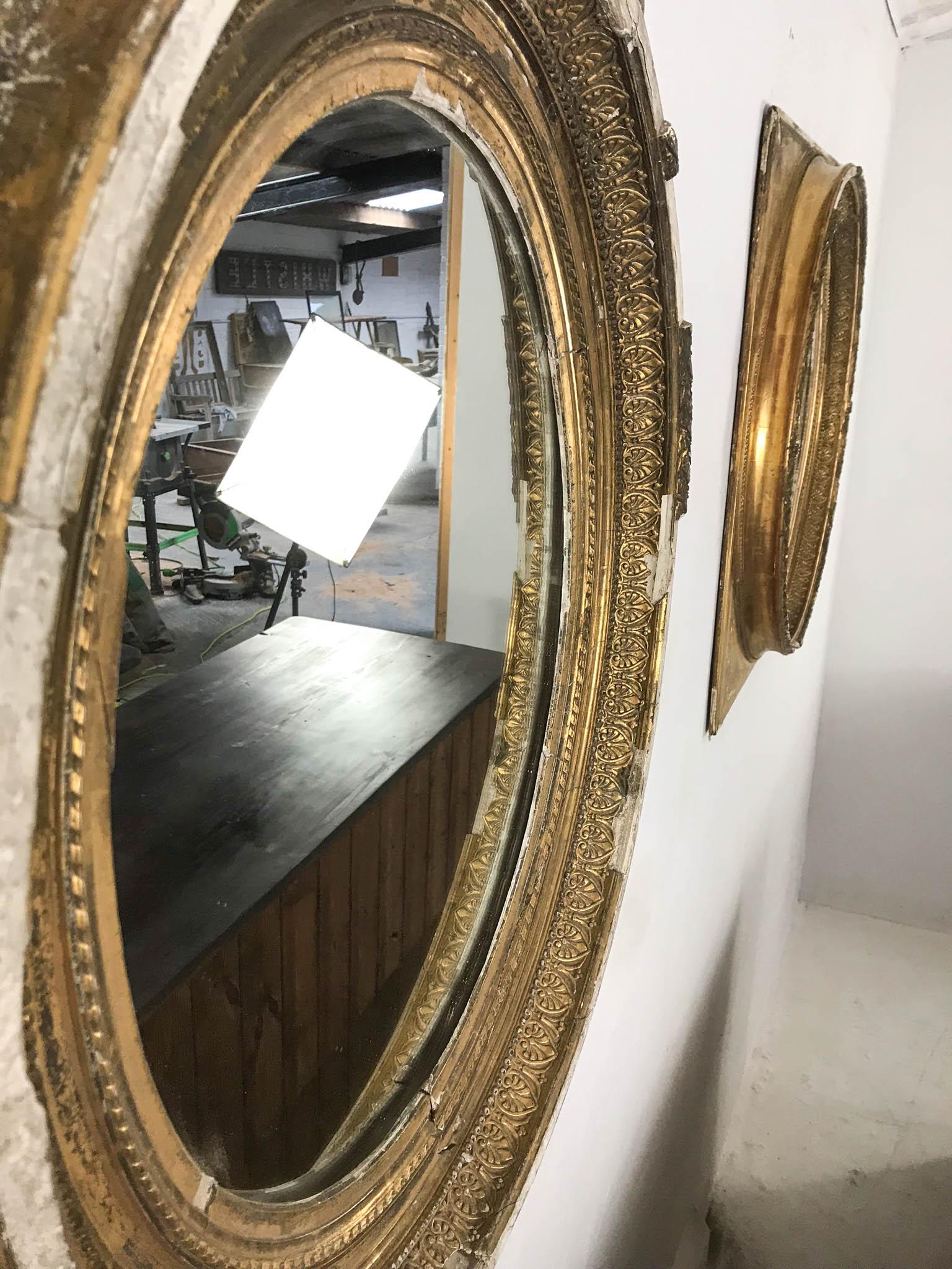 19th Century Gilt and Gesso Pair of French Oval Mirrors 8