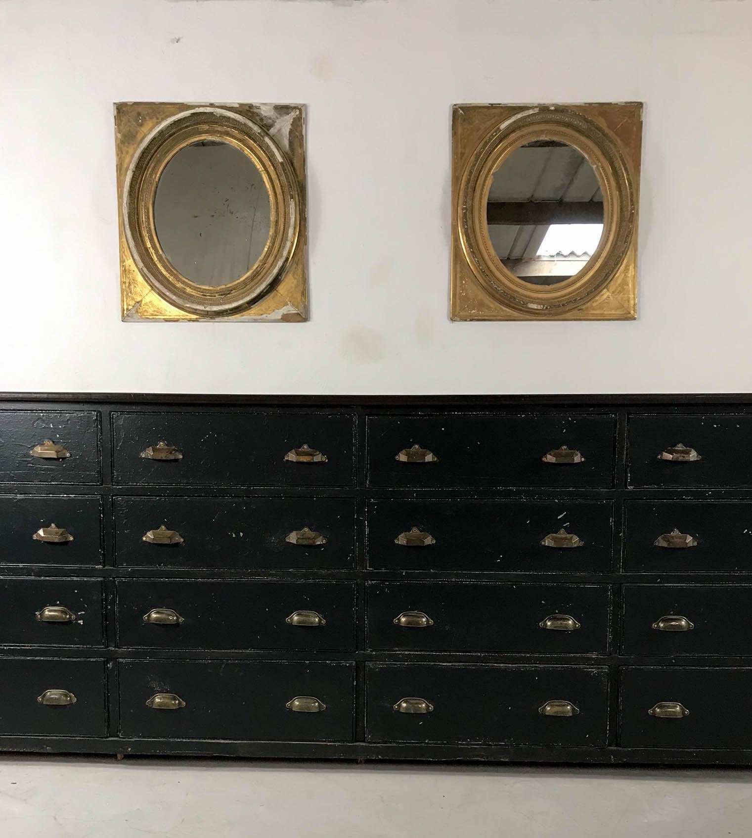 Giltwood 19th Century Gilt and Gesso Pair of French Oval Mirrors