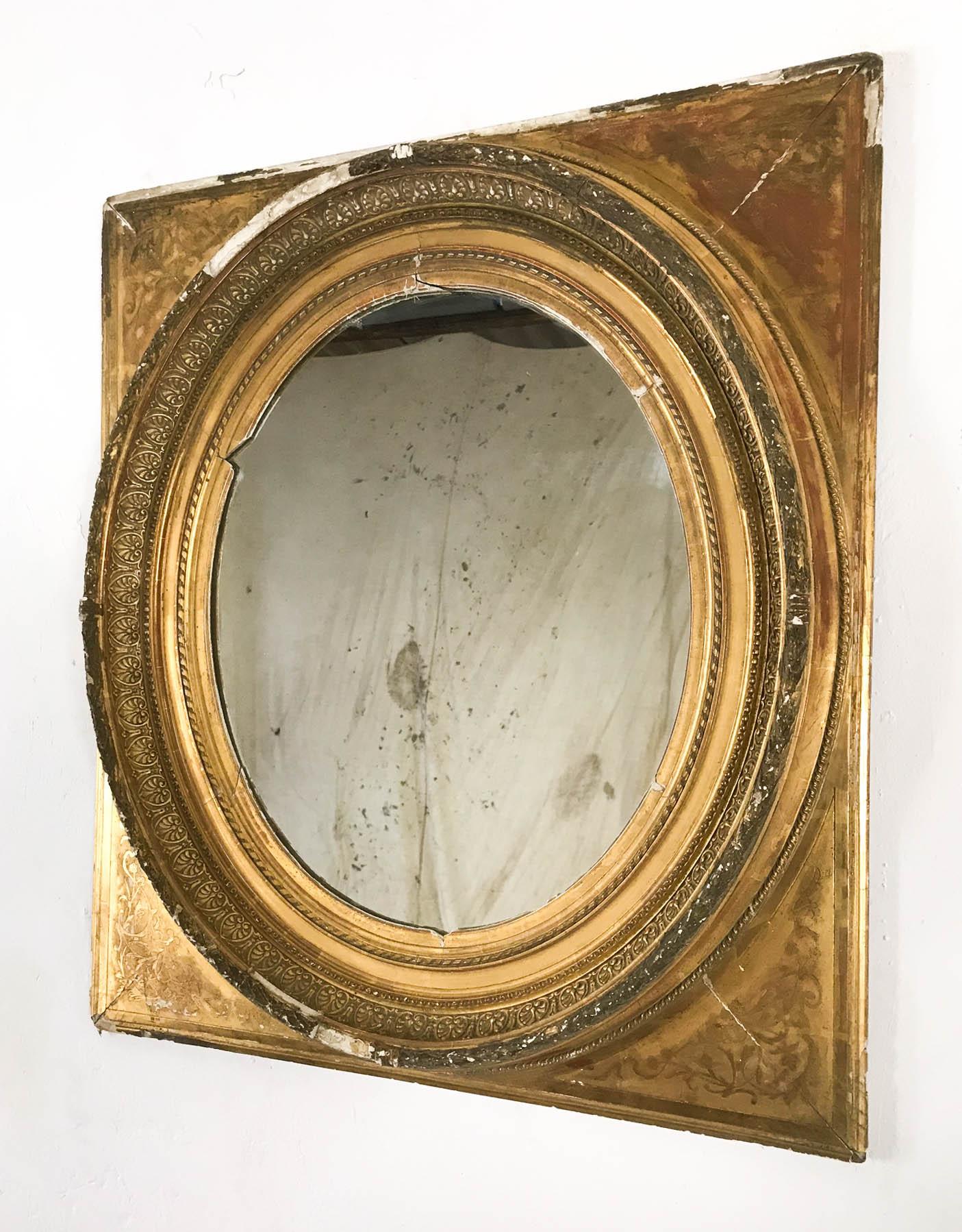19th Century Gilt and Gesso Pair of French Oval Mirrors 2