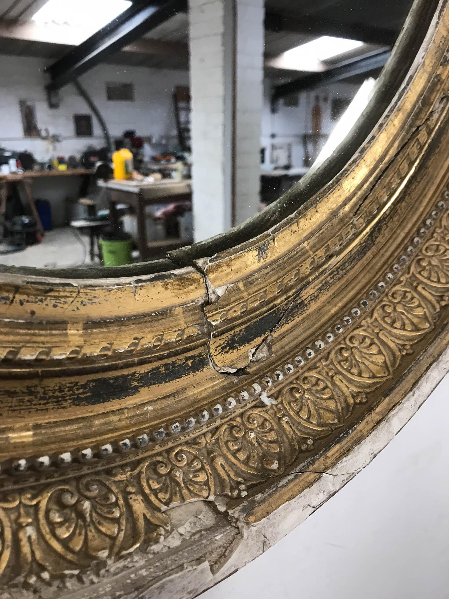 19th Century Gilt and Gesso Pair of French Oval Mirrors 4