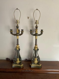 19TH century gilt and paginated bronze lamps