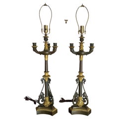 19TH century gilt and paginated bronze lamps