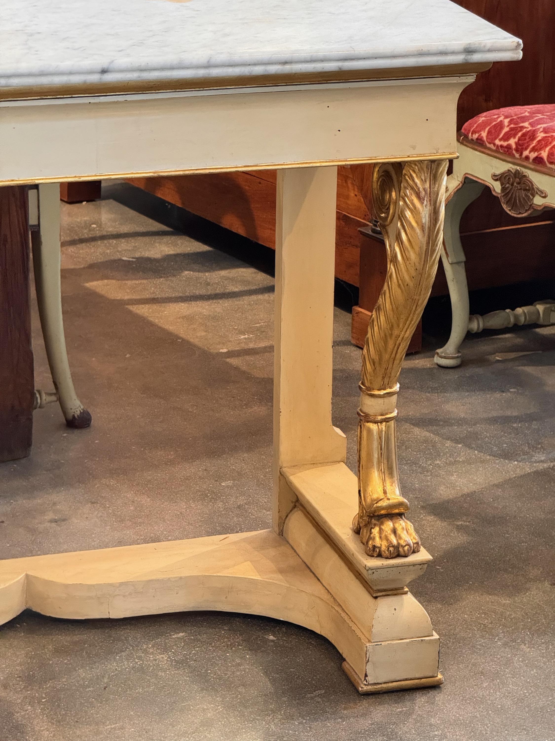 19th Century Gilt and Paint Empire Console With Marble Top In Good Condition For Sale In Charlottesville, VA