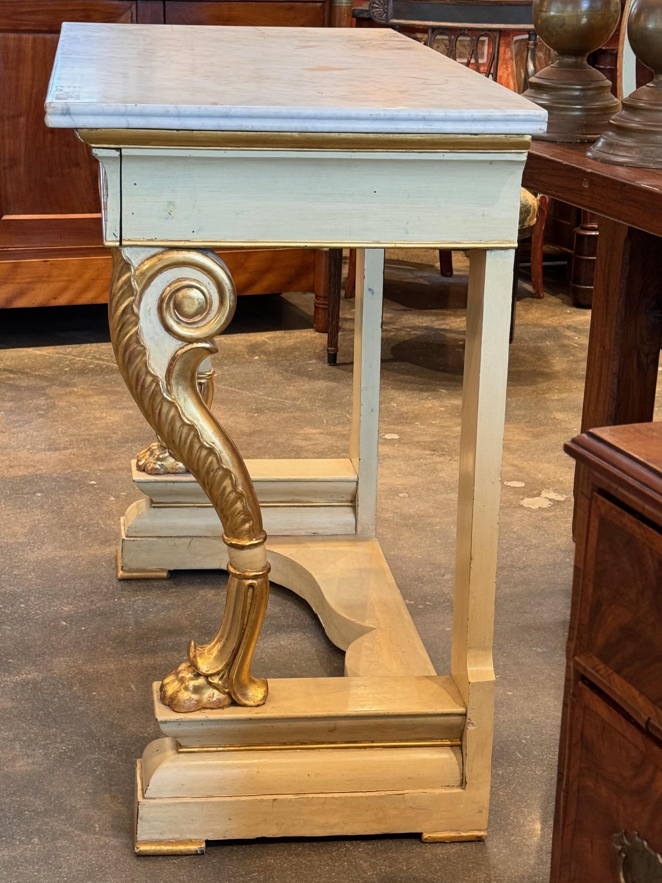 19th Century Gilt and Paint Empire Console With Marble Top For Sale 1