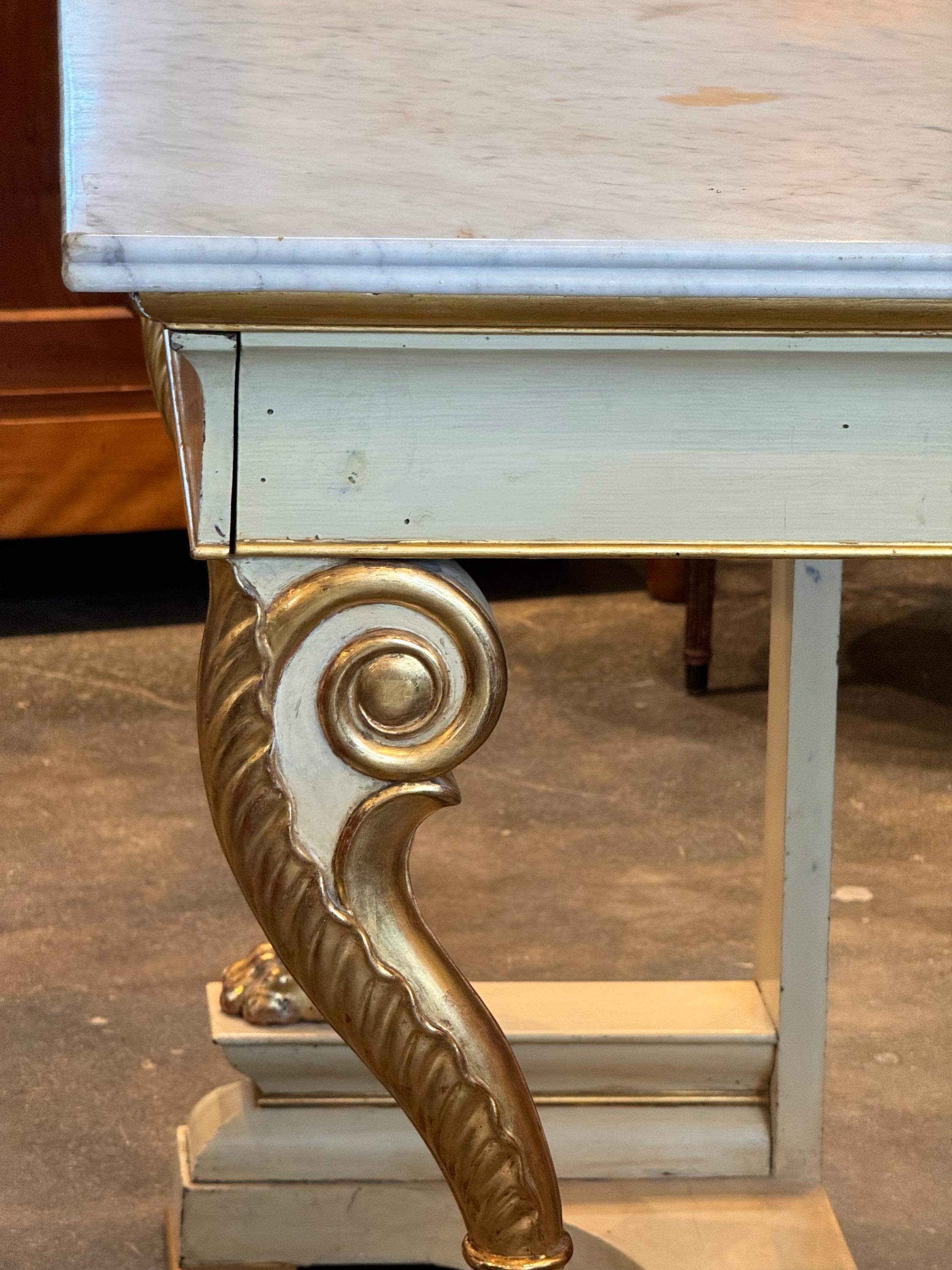 19th Century Gilt and Paint Empire Console With Marble Top For Sale 3