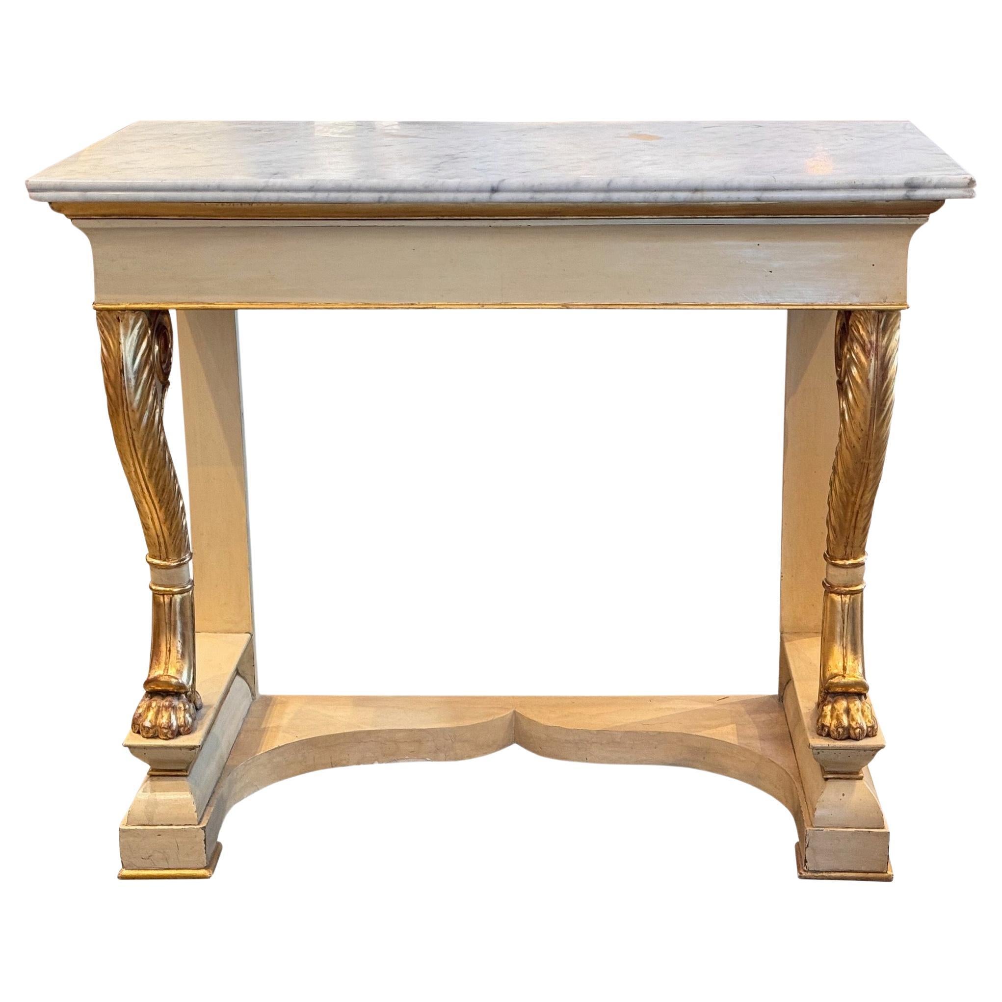 19th Century Gilt and Paint Empire Console With Marble Top For Sale