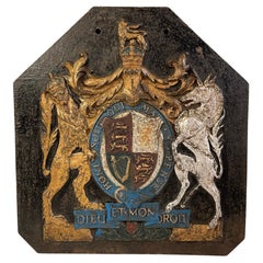 19th Century Gilt and Painted Cast Iron English Victorian Royal Coat of Arms