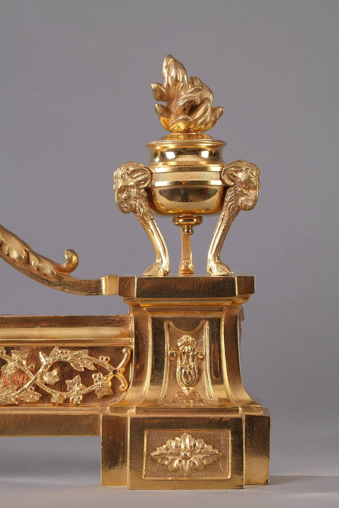 19th Century Gilt and Patinated Bronze Andirons in Louis XVI Style In Good Condition In Paris, FR