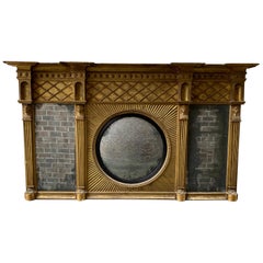 Antique 19th Century Gilt and Wood Carved English Overmantel Mirror with Egyptian Motif